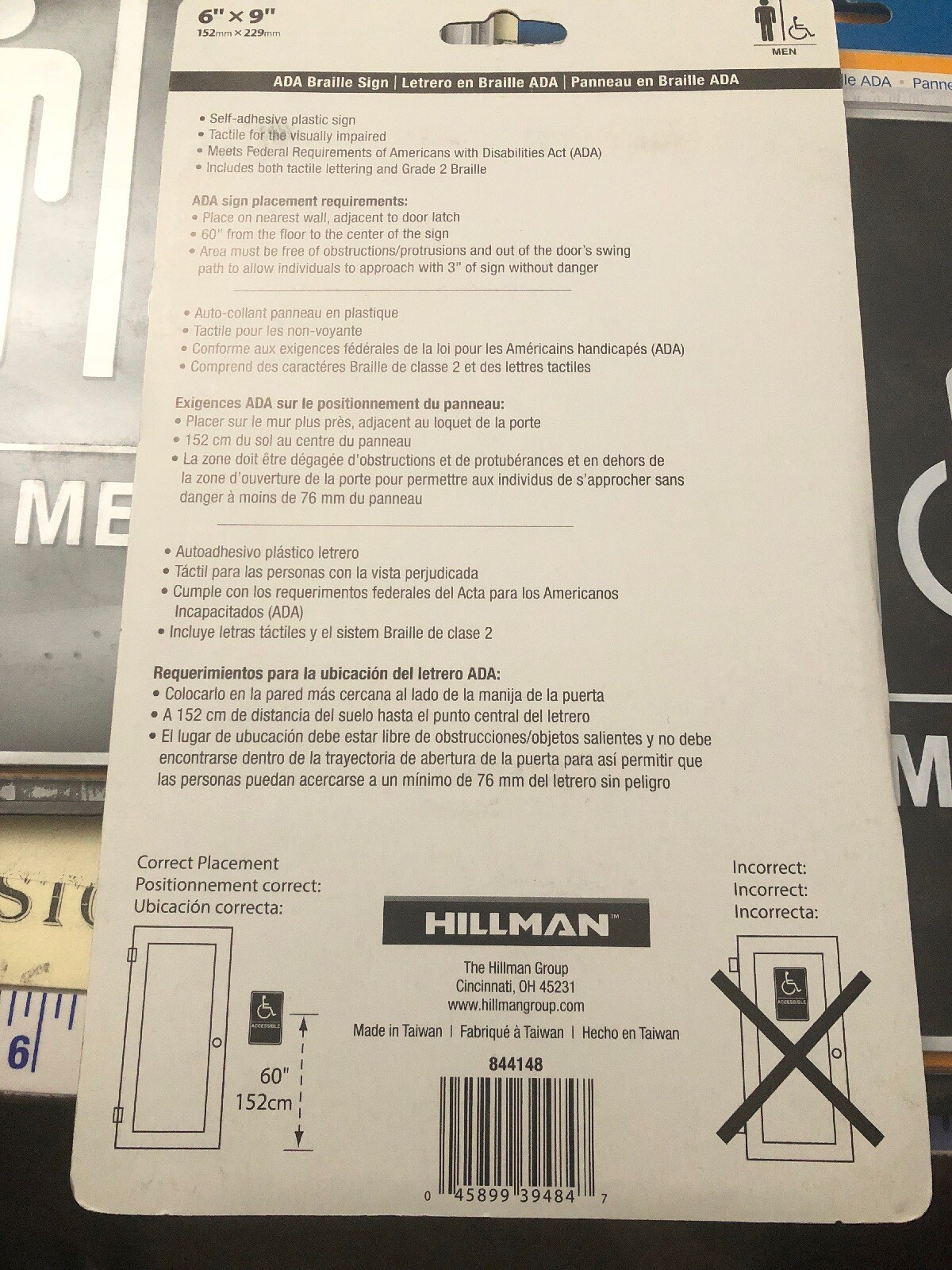 Hillman 844150 844148 5X Women 5X MEN Accessible ADA Braille Self Adhesive Sign