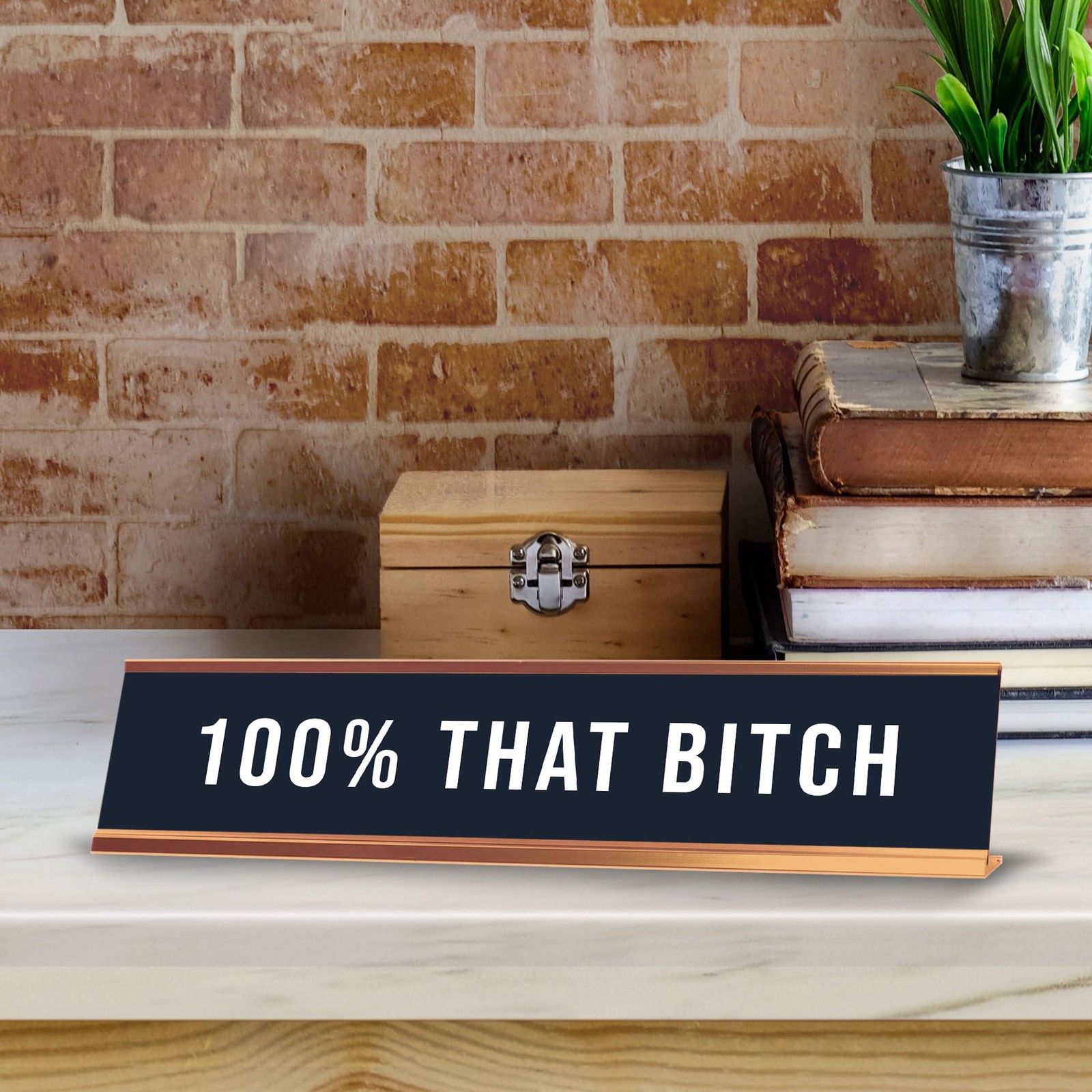 100% That B*tch 2 x 10&Prime; Desk Sign | Funny Home & Office Decor