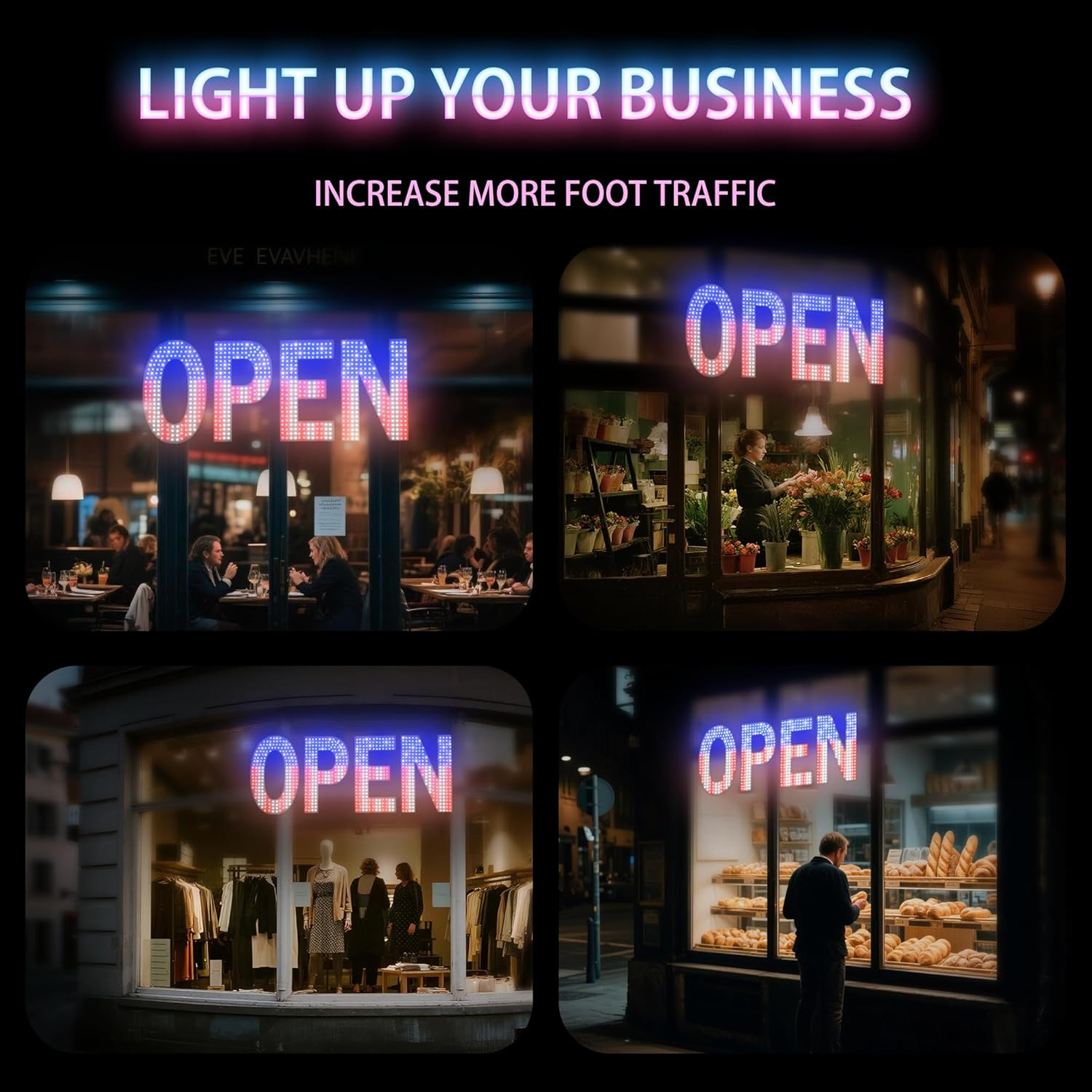 Bright USA Flag LED Open Sign for Business – 40&Prime;x14&Prime; Adjustable Light Up Sign