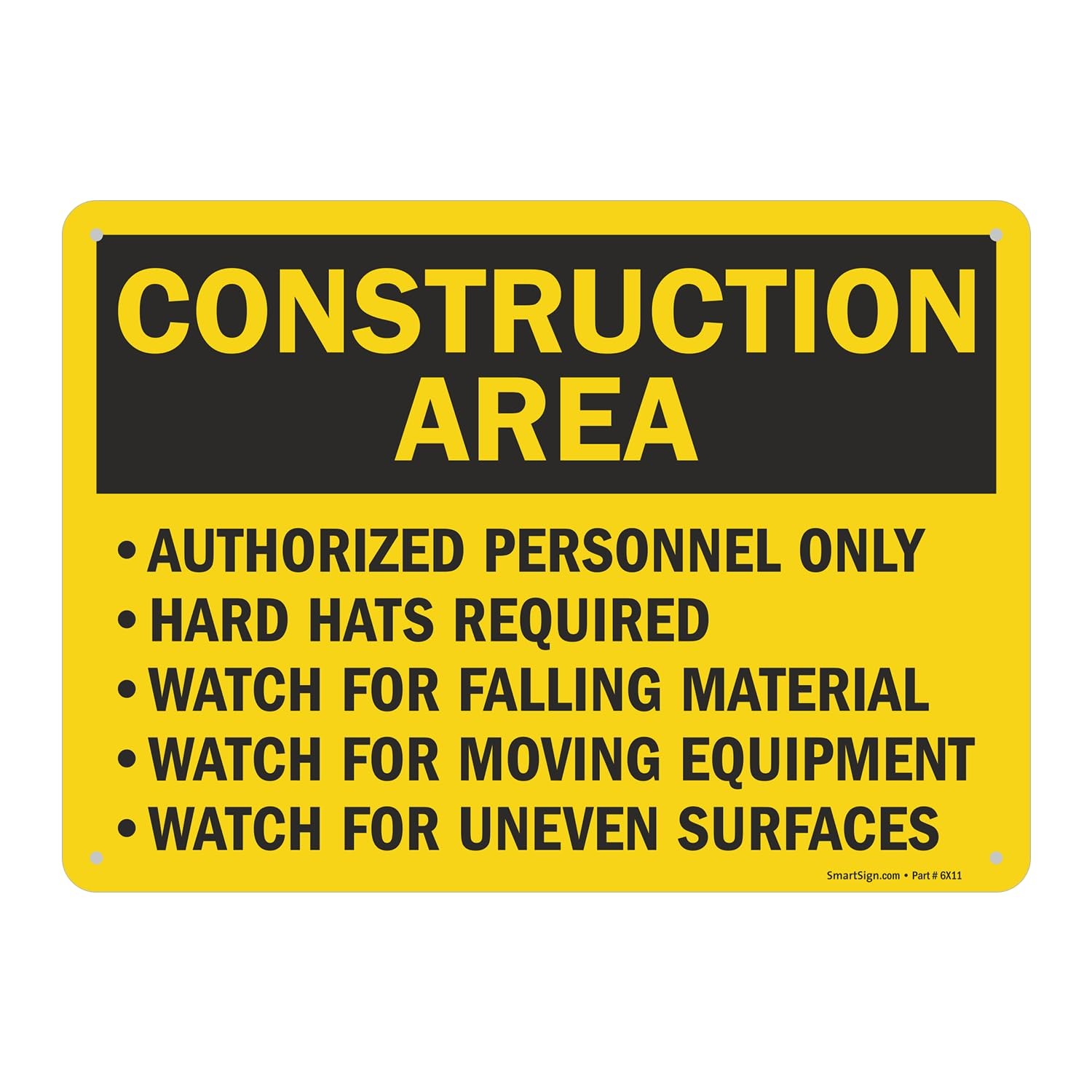 10×14 Inch Aluminum Construction Area Authorized Personnel Only Hard Hat Sign
