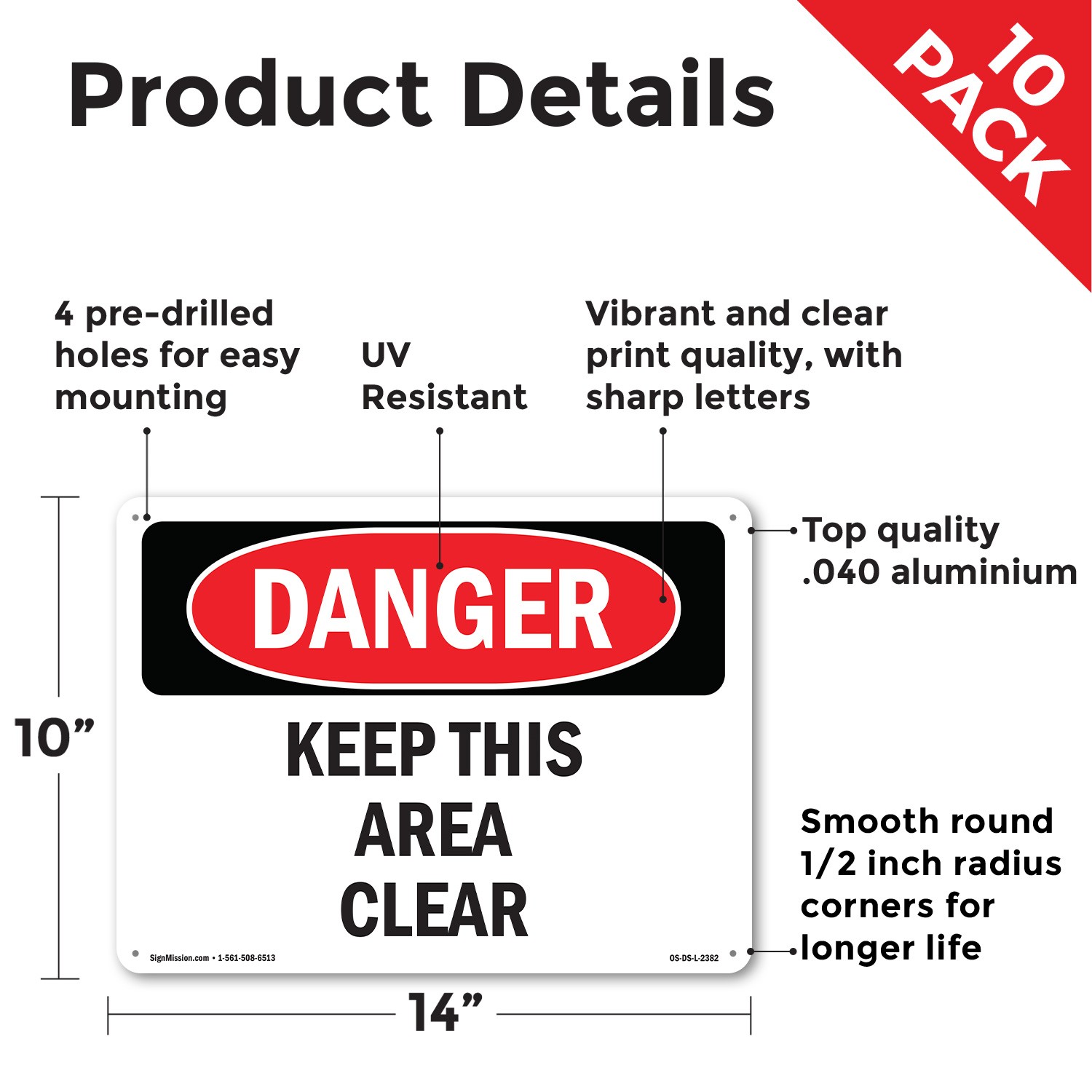 Keep This Area Clear OSHA Danger Sign Metal, Plastic, Or Decal – 5 or 10 Pack