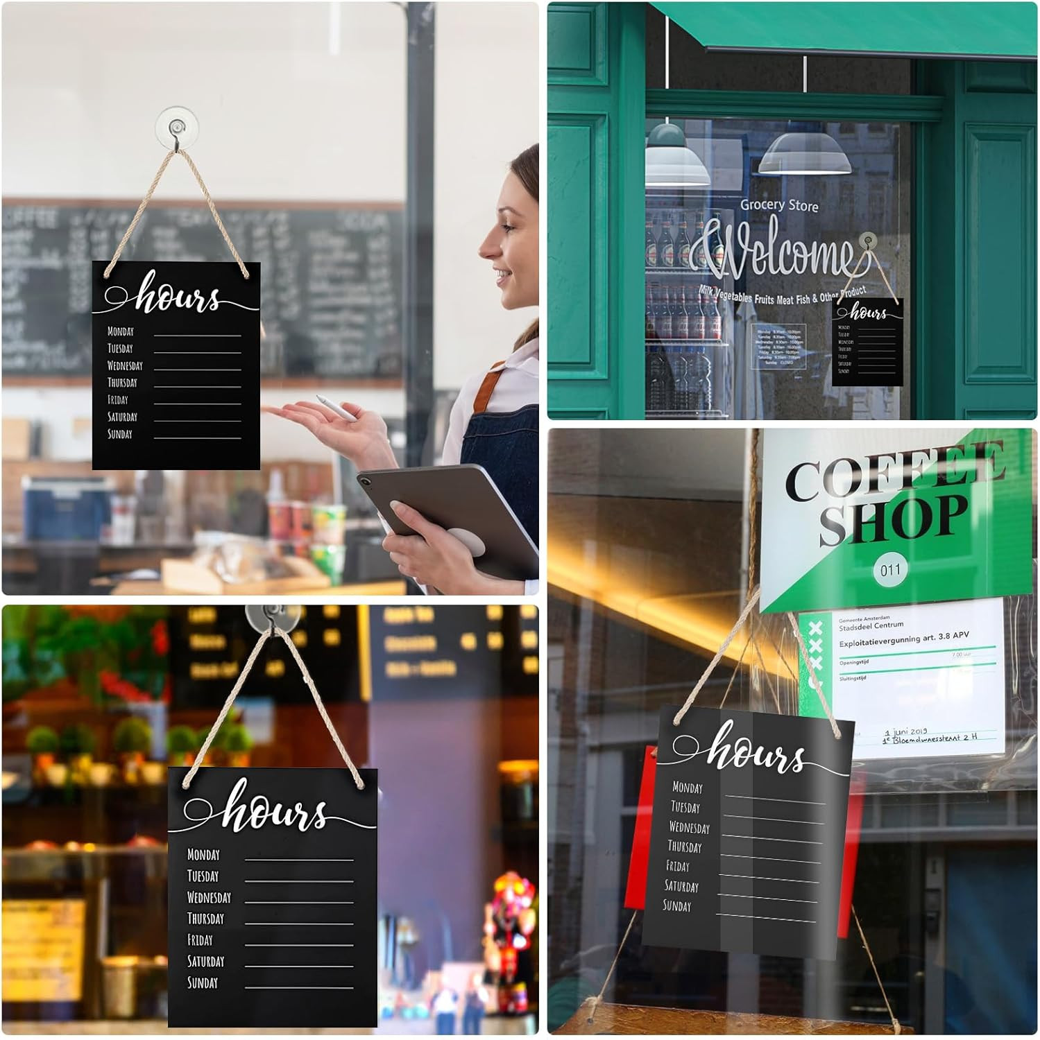 3 Pcs Dry Erase Store Hours Sign Set Include 8 x 10 Inch Erasable Business Hours