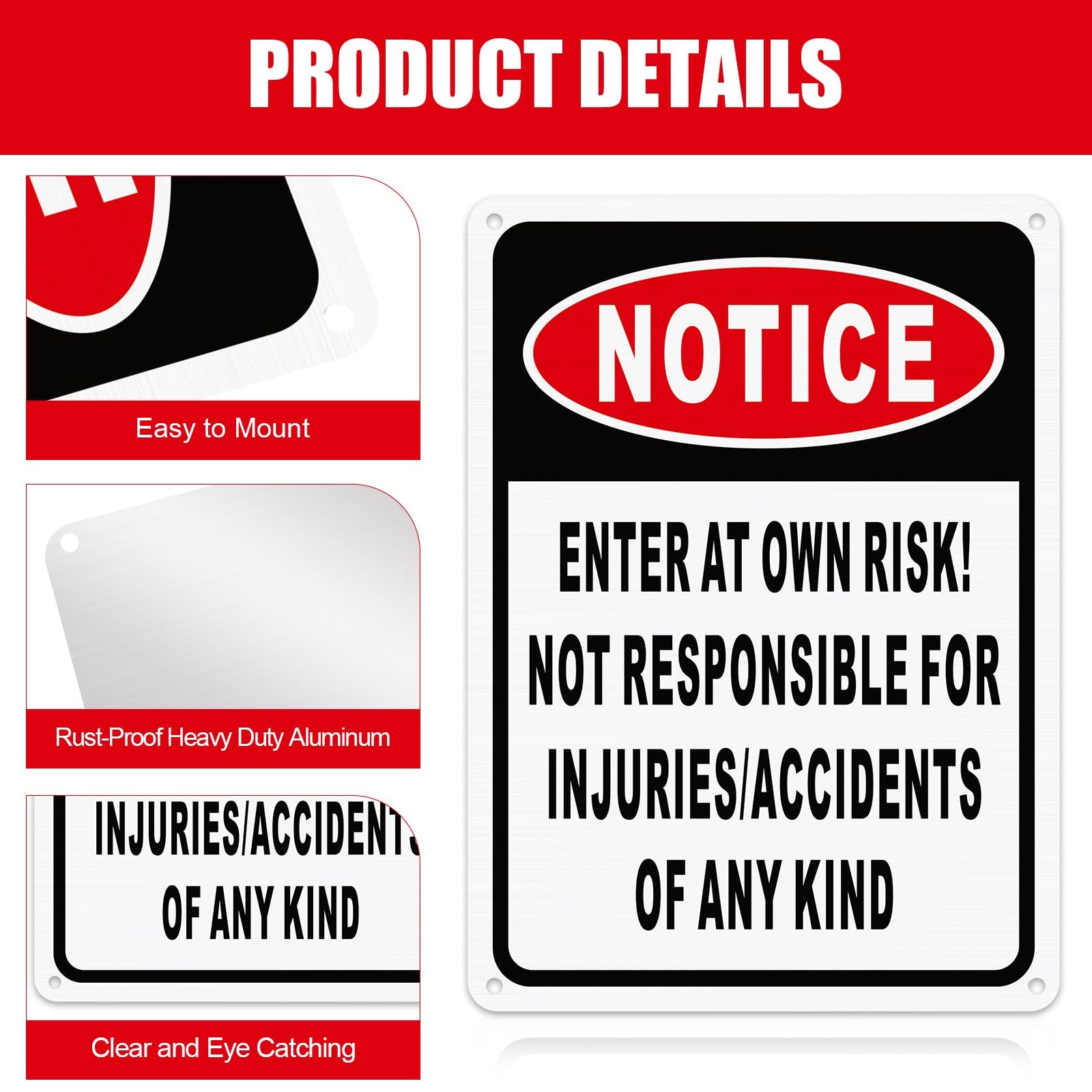 4 Pcs Notice Enter at Own Risk Sign 10 » x 7&Prime; Reflective Aluminum Not Respons…