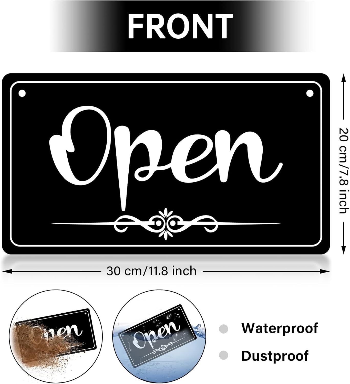 Elegant Double-Sided Open Closed Sign for Business Hours – 11×6.1 Inch Black