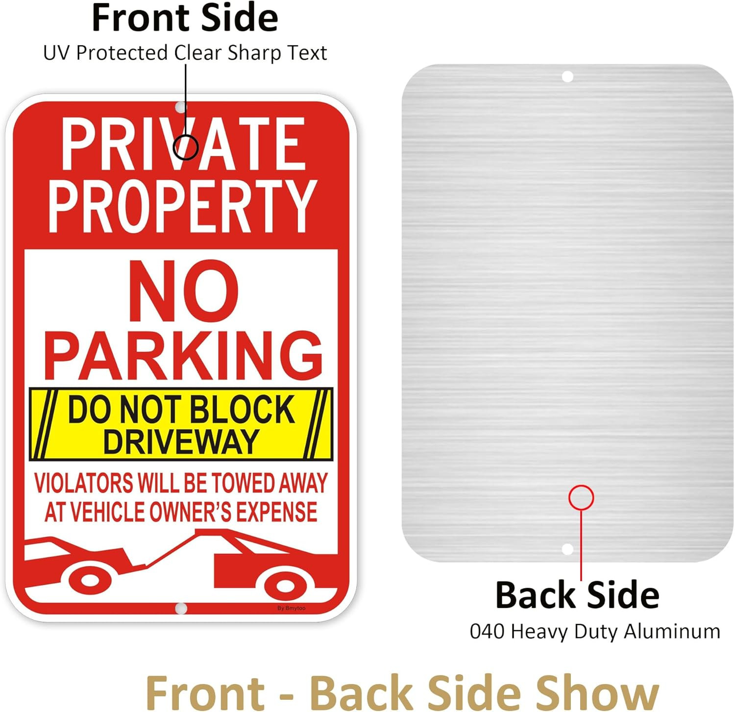 4-Pack Reflective No Parking Signs – Private Property, Towed at Owner&rsquo;s Expense