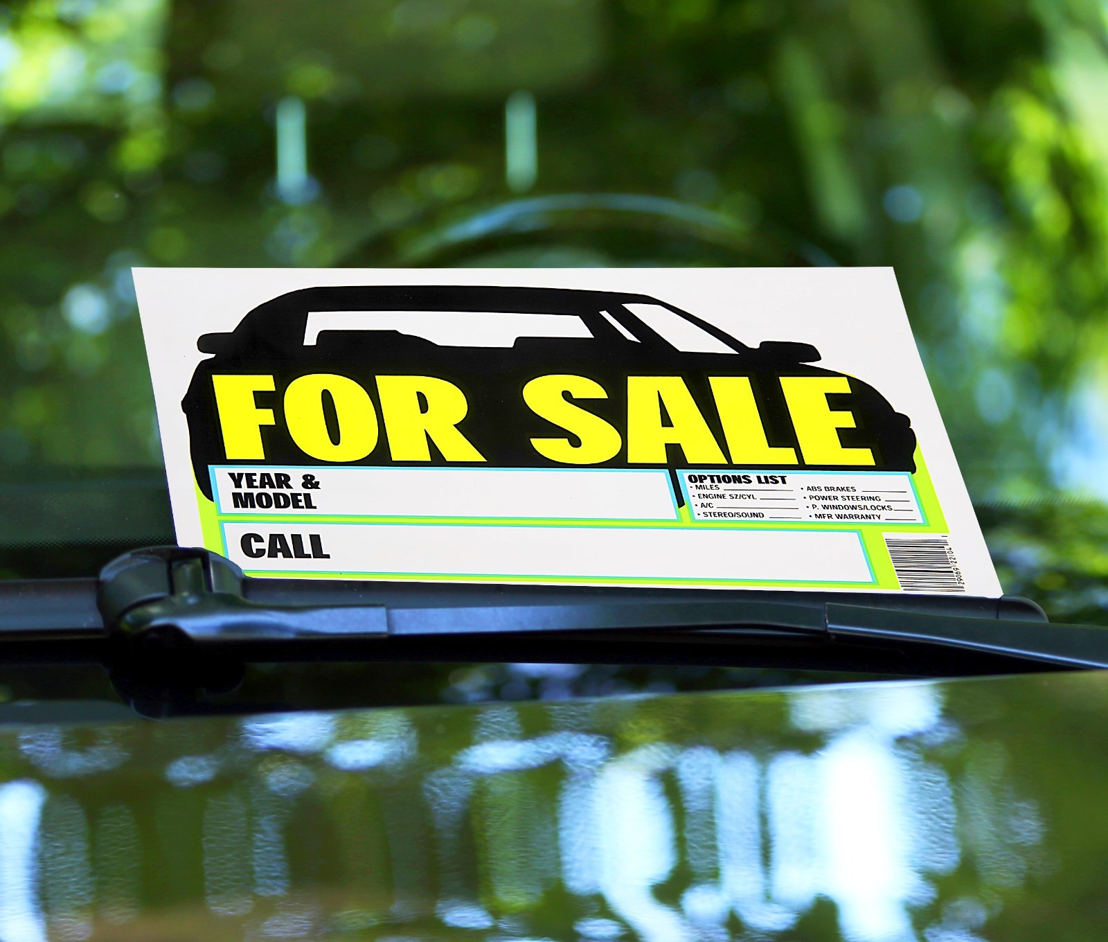 CAR FOR SALE Sign 9&Prime; x 14&Prime; Windshield window bRiGhT Yellow Plastic HY-KO 22104