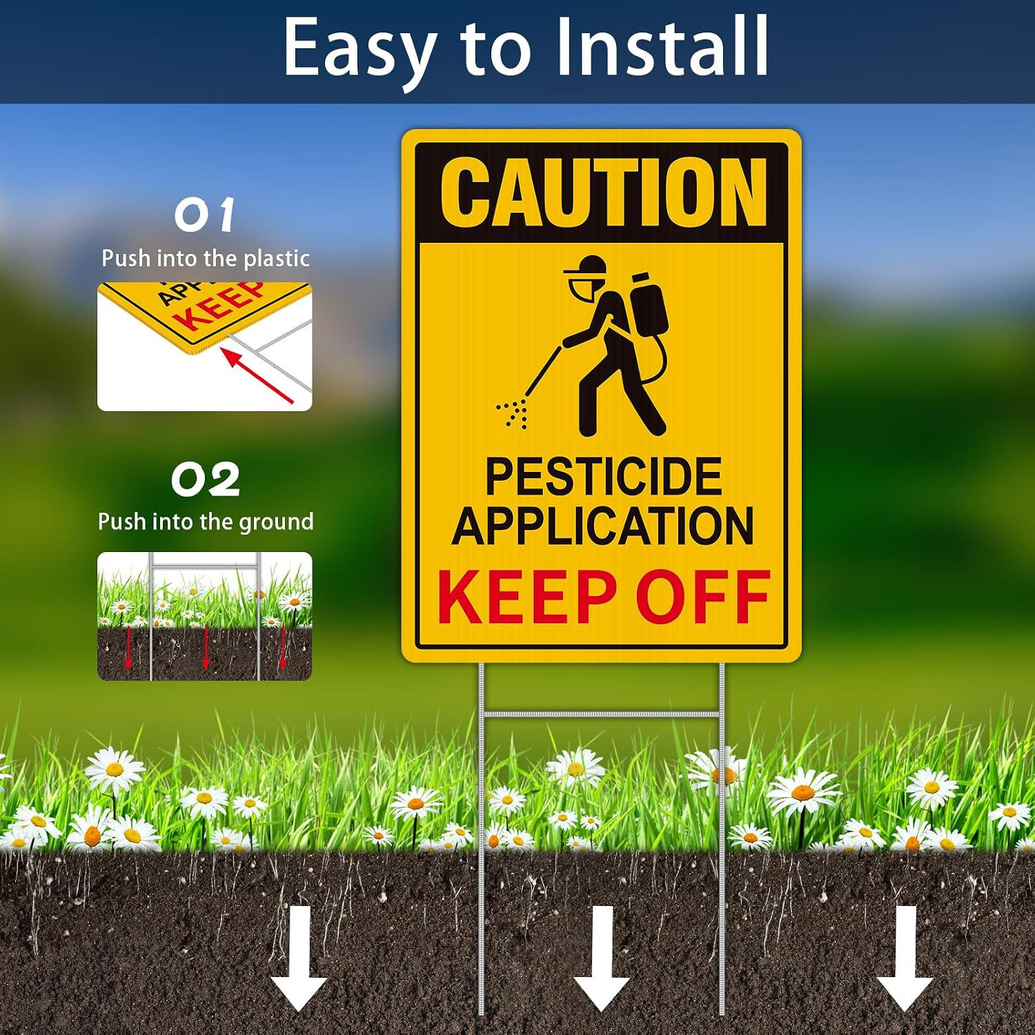 2 Pack Caution- Pesticide Application Sign Keep Off, Pesticide Signs for Lawn, P