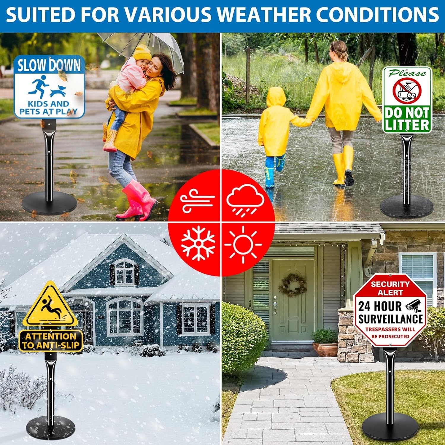 2 Pack 49&Prime; Heavy Duty Parking Sign Post Set – 20lbs Cast Iron Base for Outdoors