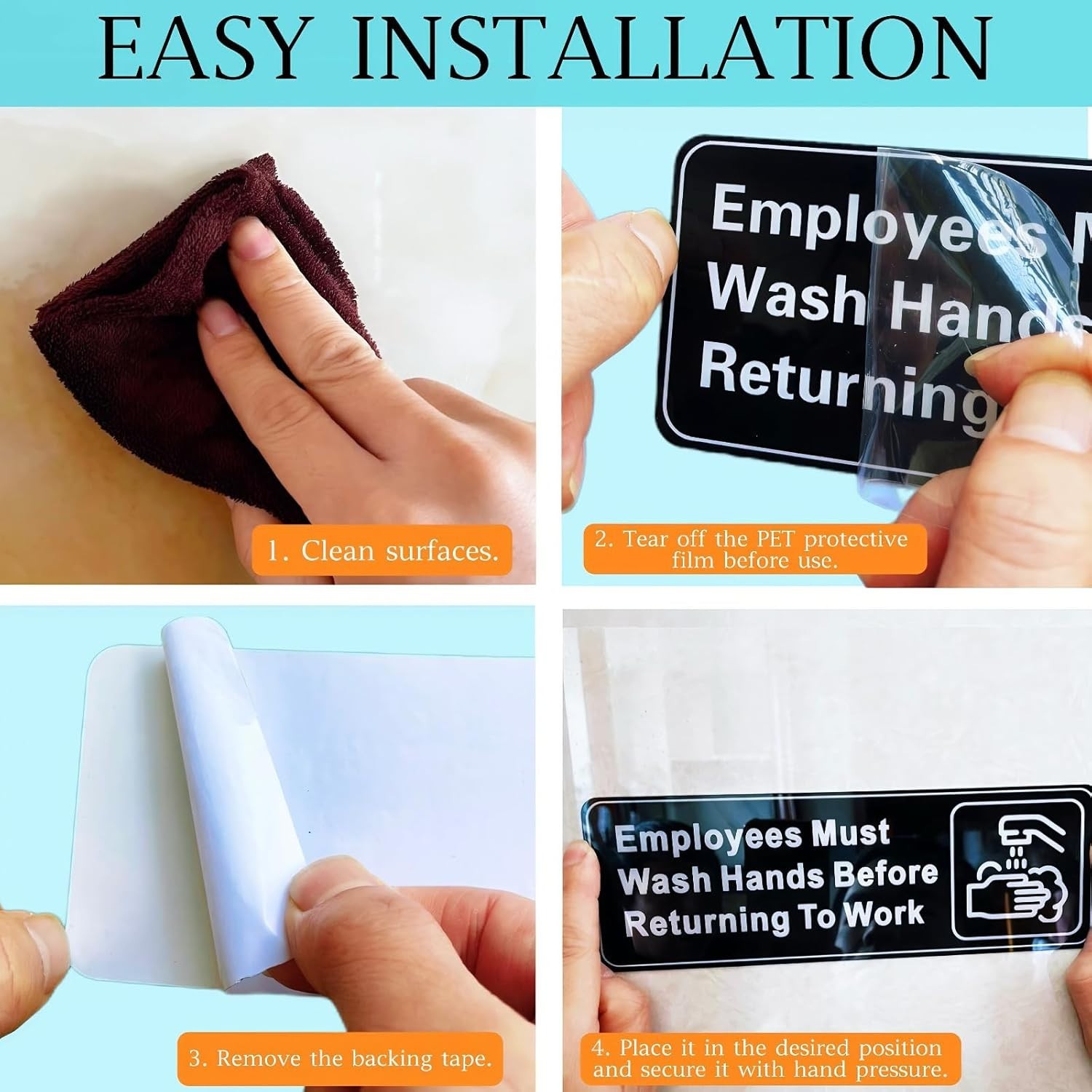 5 Pack Employees Must Wash Hands Sign,9 X 3 Inch Waterproof Acrylic