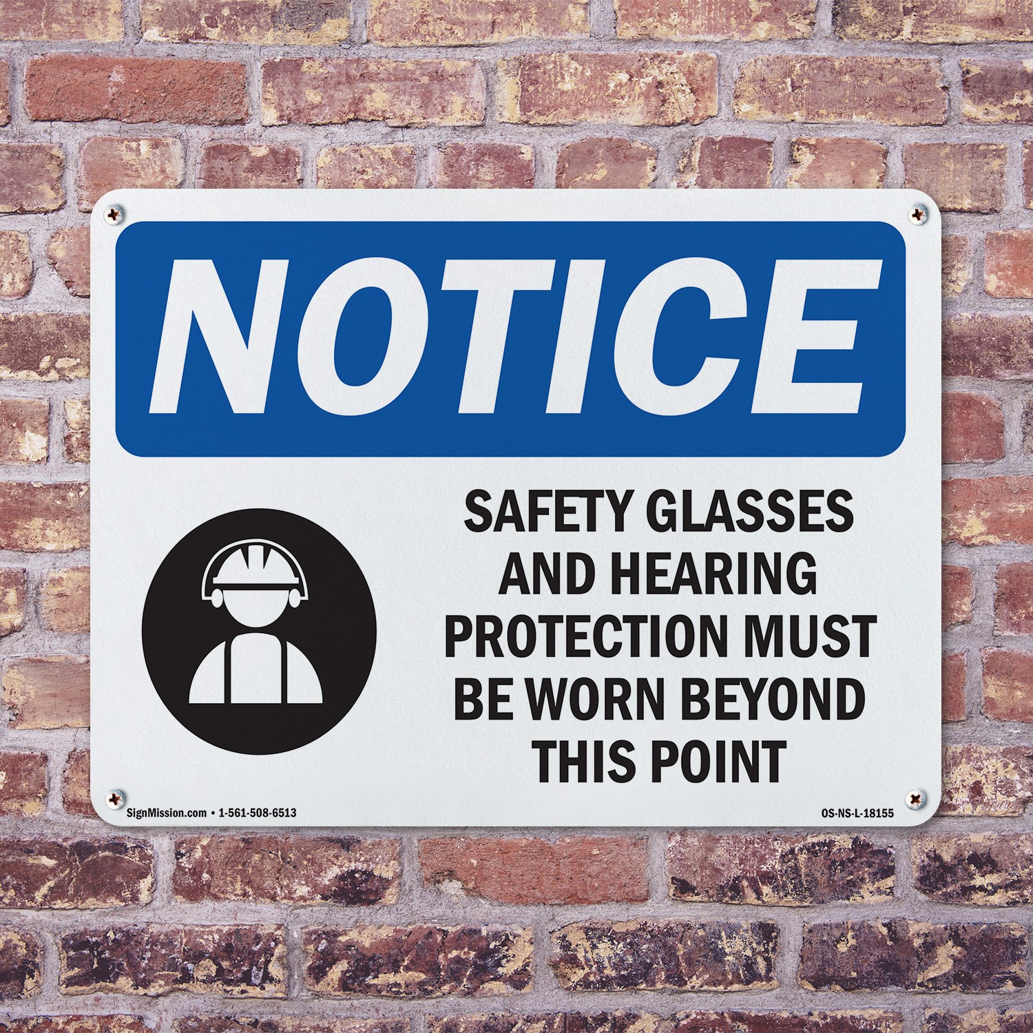 Safety Glasses And Hearing Protection OSHA Notice Sign Or Decal – 5 or 10 Pack
