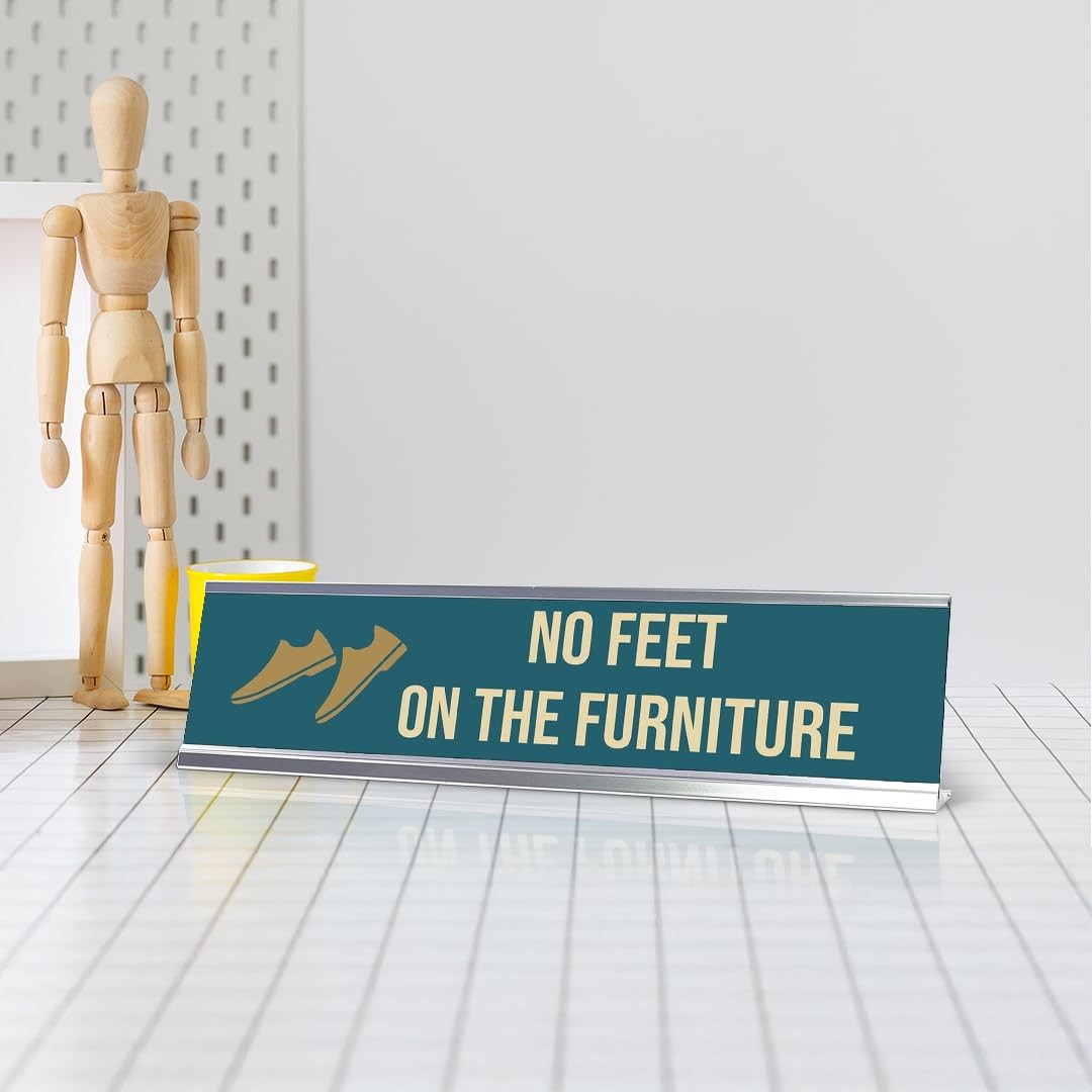 No Feet On The Furniture, Shoes Gold Frame, Desk Sign (2×8&Prime;)