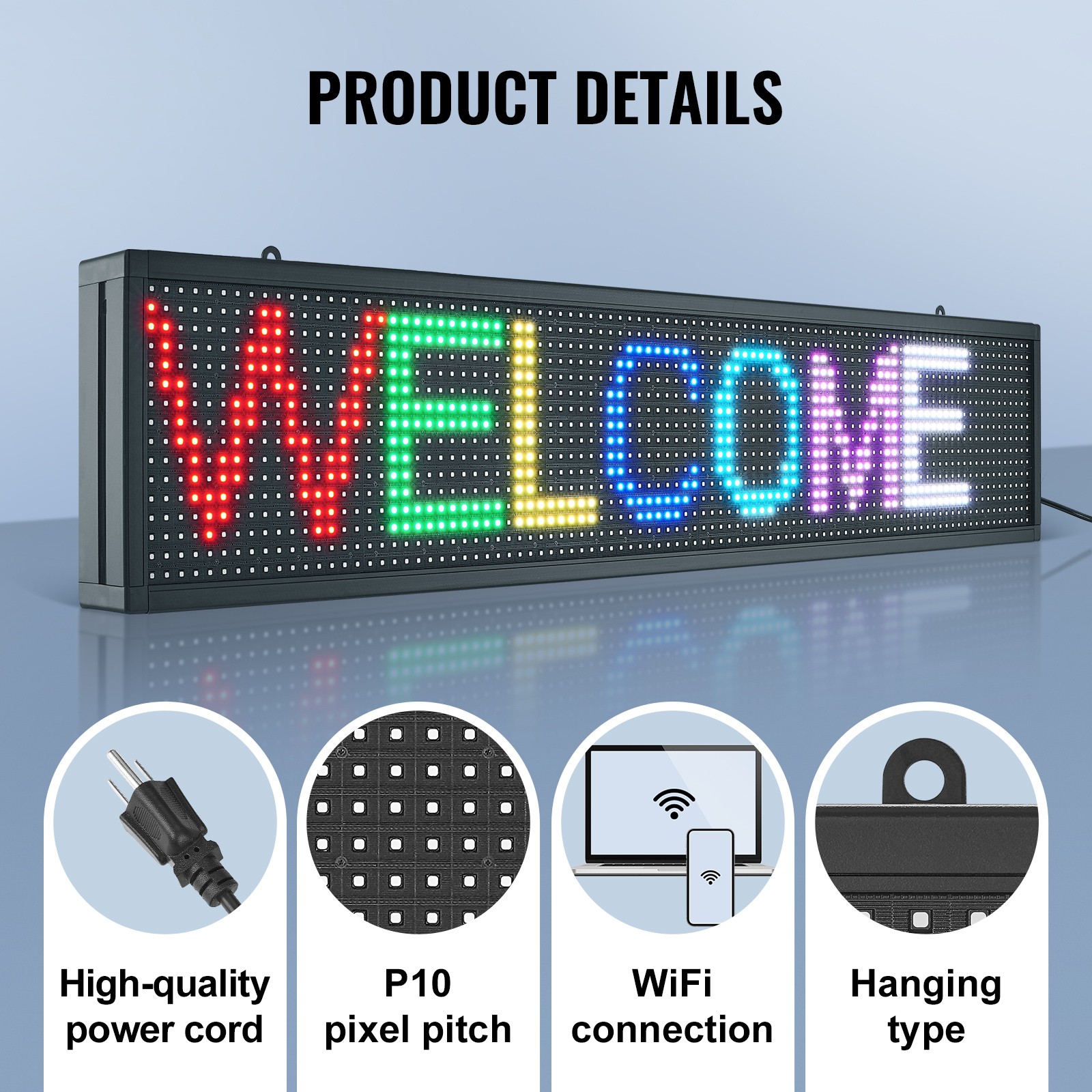 VEVOR 52&Prime;x8&Prime; Programmable LED Sign Scrolling Display Board P10 Full Color