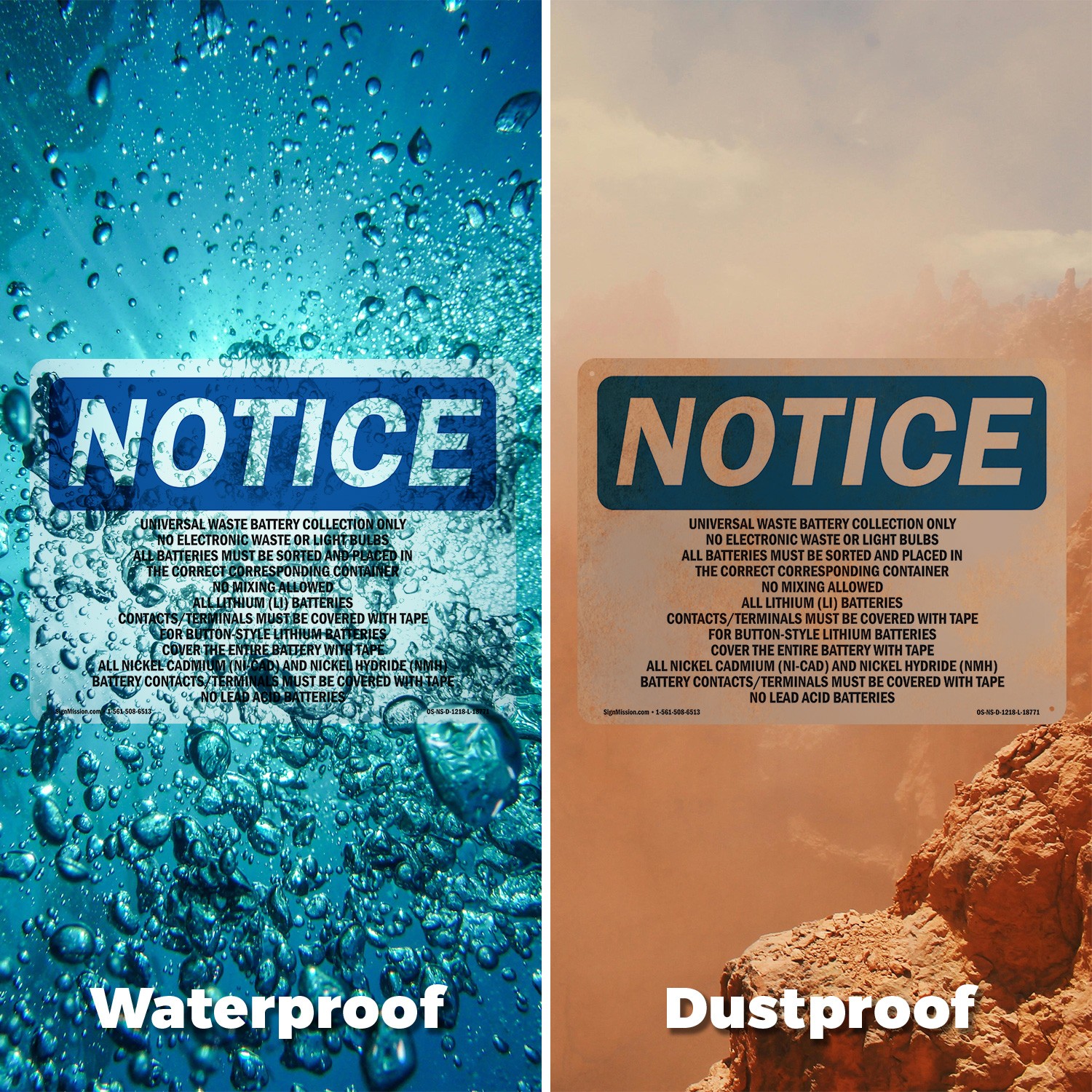 Universal Waste Battery Collection Only OSHA Notice Sign Or Decal – 5 or 10 Pack