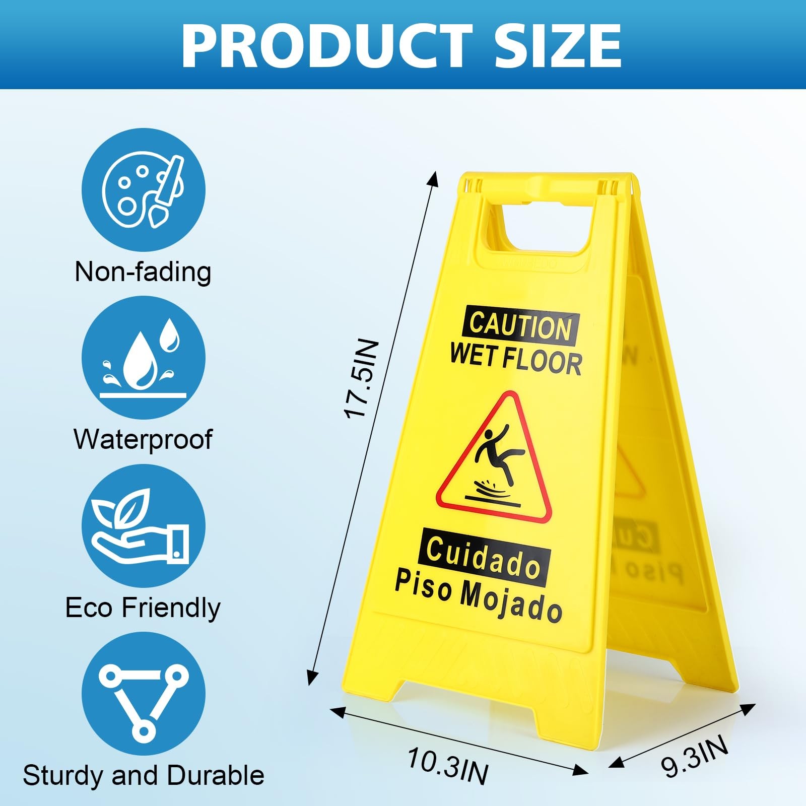 2-Pack Caution Wet Floor Sign,17.5&Prime; Height,Bright Yellow Double-Sided Folding…
