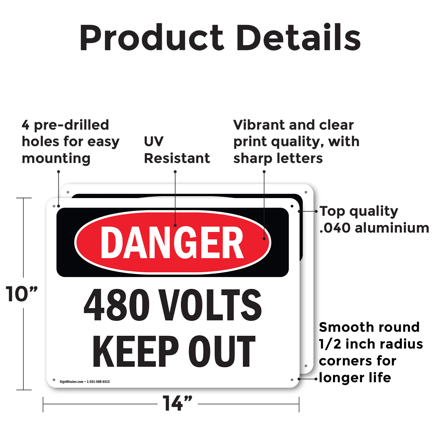(2 Pack) 480 Volts Keep Out OSHA Danger Sign Decal Metal Plastic