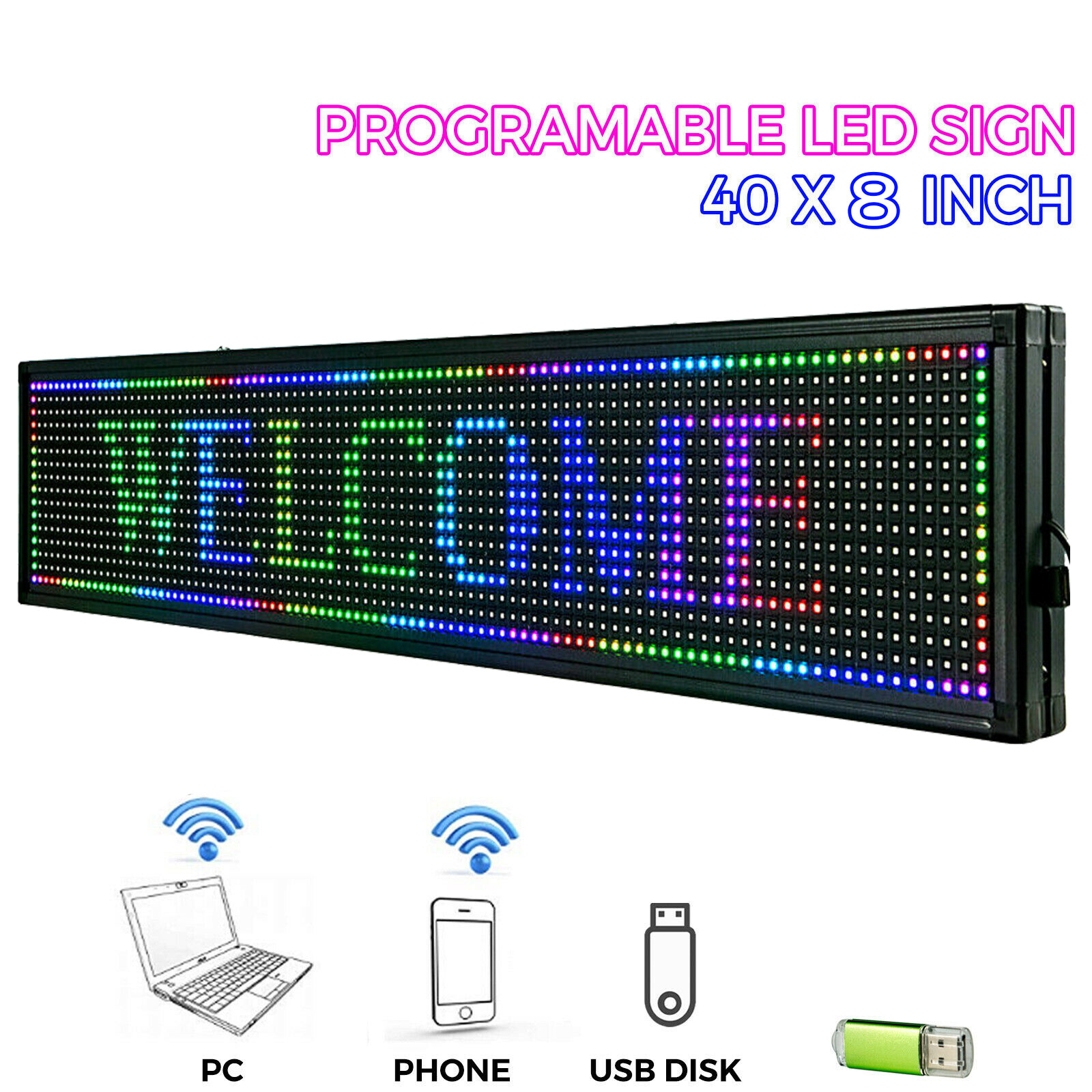 New 40&Prime;X15, 40&Prime;X8&Prime; Programmable LED Sign Indoor Scrolling Message Board Sign USA