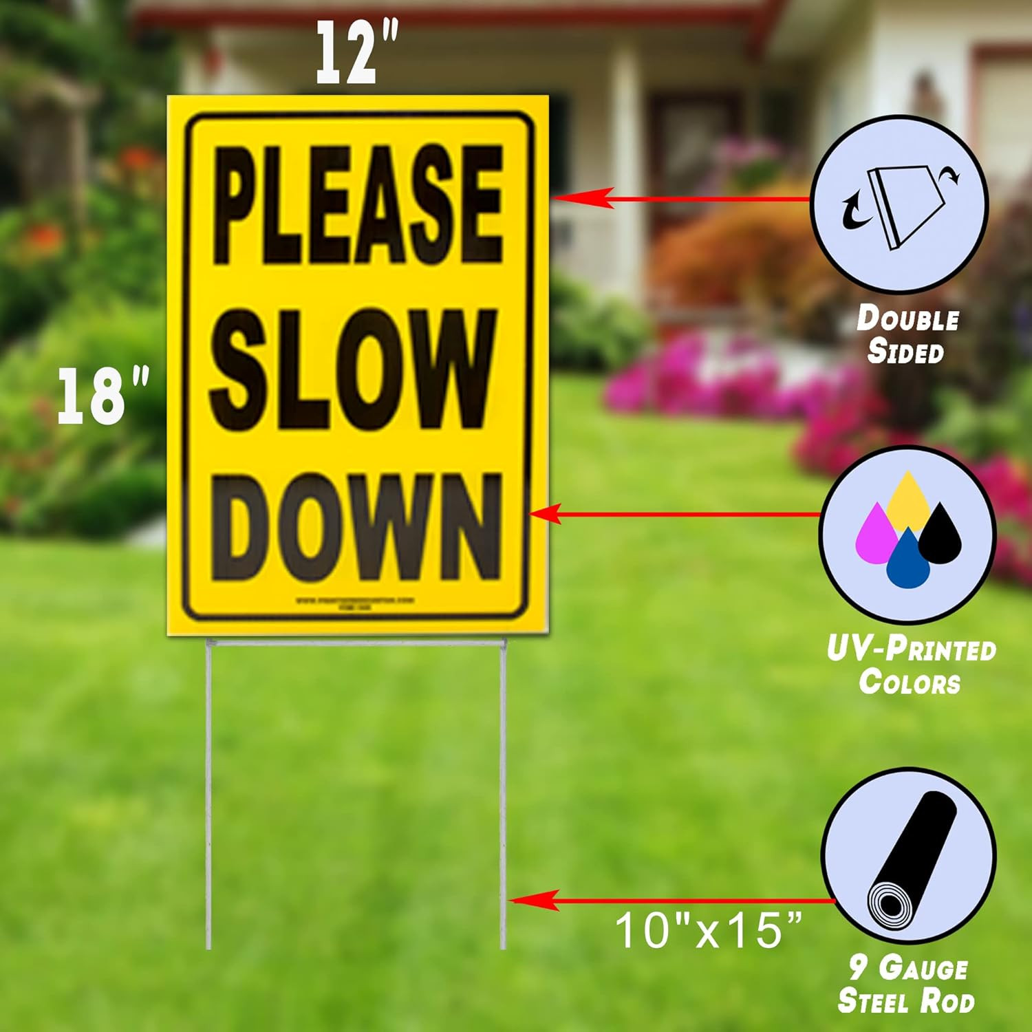 VIBE INK Bundle of Please Slow down Bright Yellow, Non-Reflective – 12&Prime; X 18&Prime; Ye