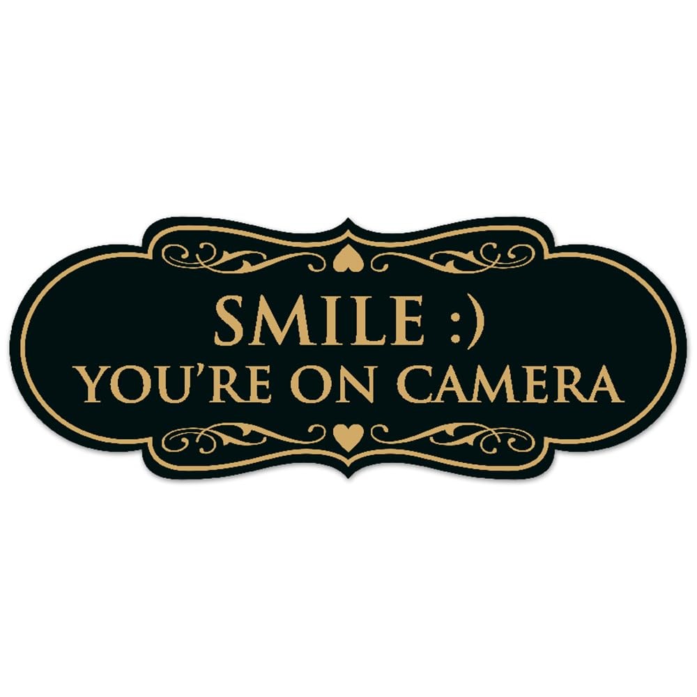Designer Smile You Are On Camera Sign Wall Door Black Gold Medium Size Set