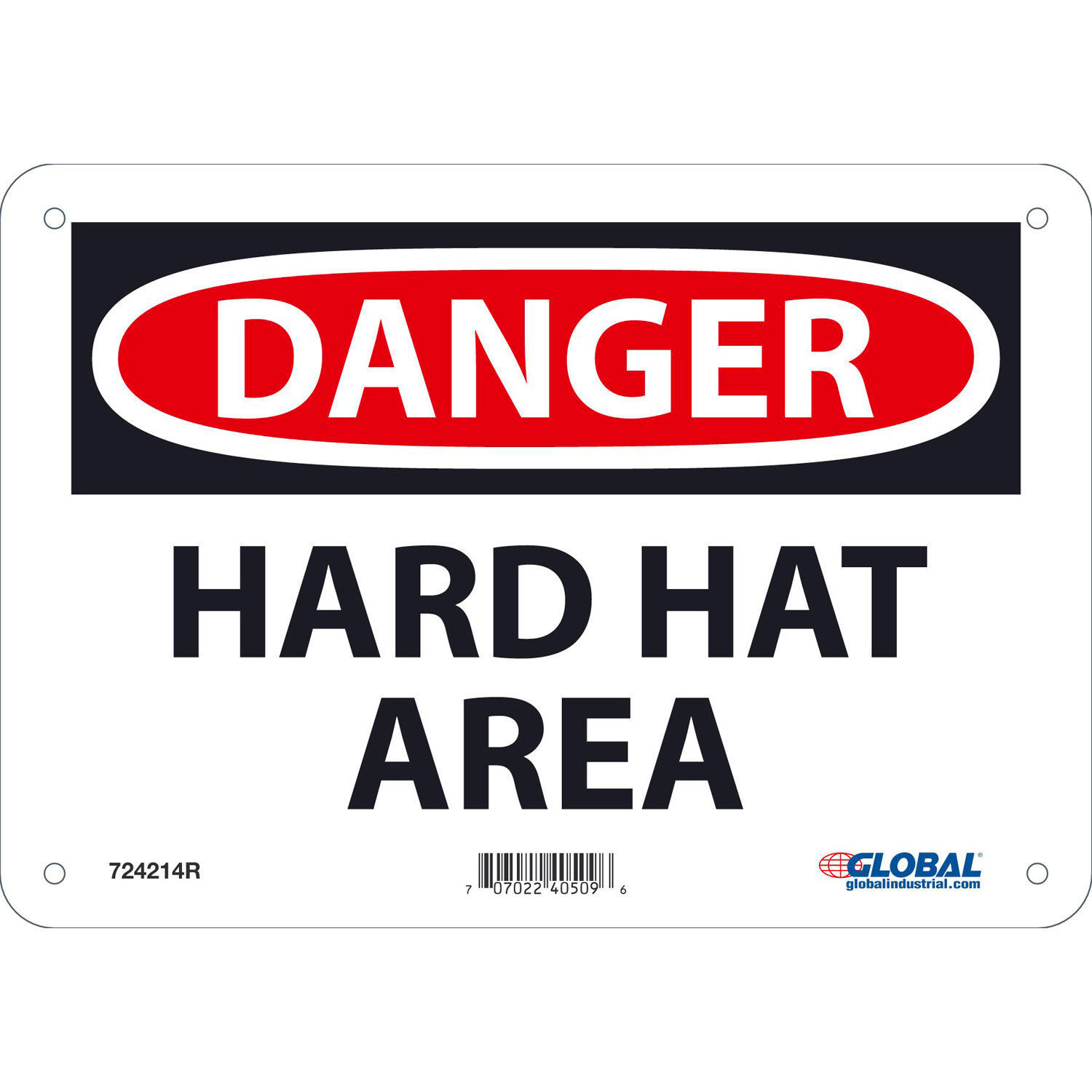 Global Industrial Danger Hard Hat Area 7×10 Rigid Plastic