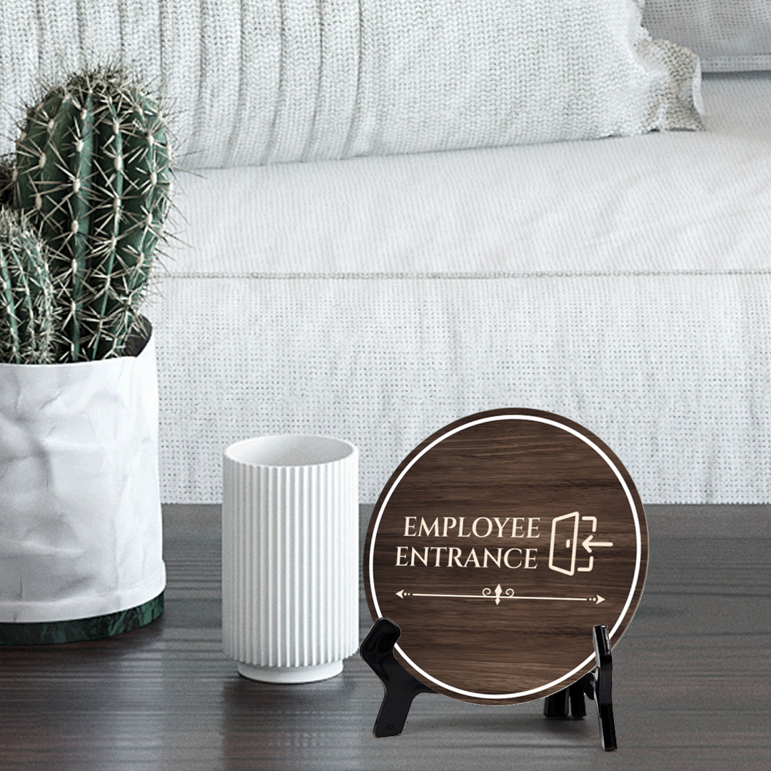 Employee Entrance Circle Table Sign with Acrylic Stand (5×5&Prime;)