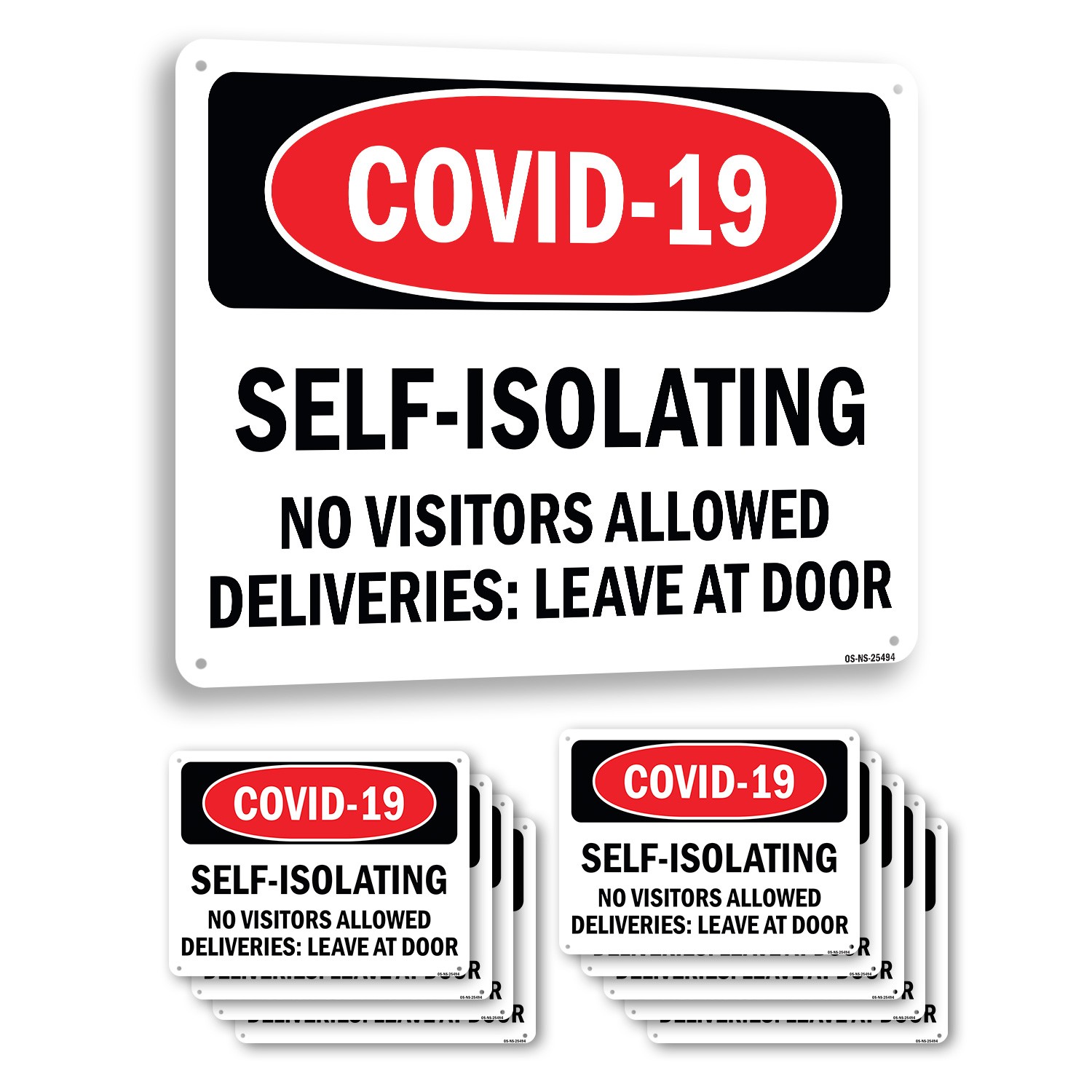 COVID-19 Self-isolating No Visitors Allowed Public Safety Sign, Decal 5/10 Pack