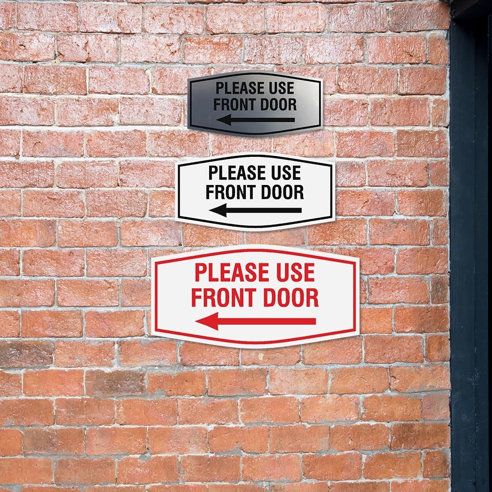 Fancy Please Use Front Door Left Arrow Sign Wall Door Brushed Silver Large