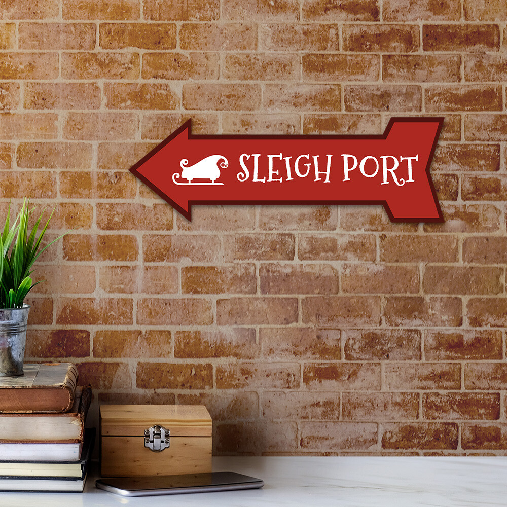 Arrow Shape Plus Sleigh Port 12×4&Prime; Wall or Door Sign | Christmas