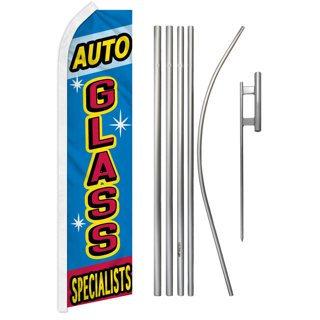 Auto Glass Specialists Swooper Flutter Feather Advertising Flag Kit Mechanic