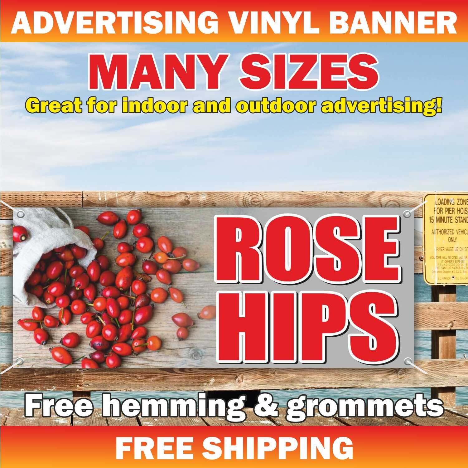 Rose Hips Advertising Banner Vinyl Sign Fresh Berries Vegetables Fruits Farm
