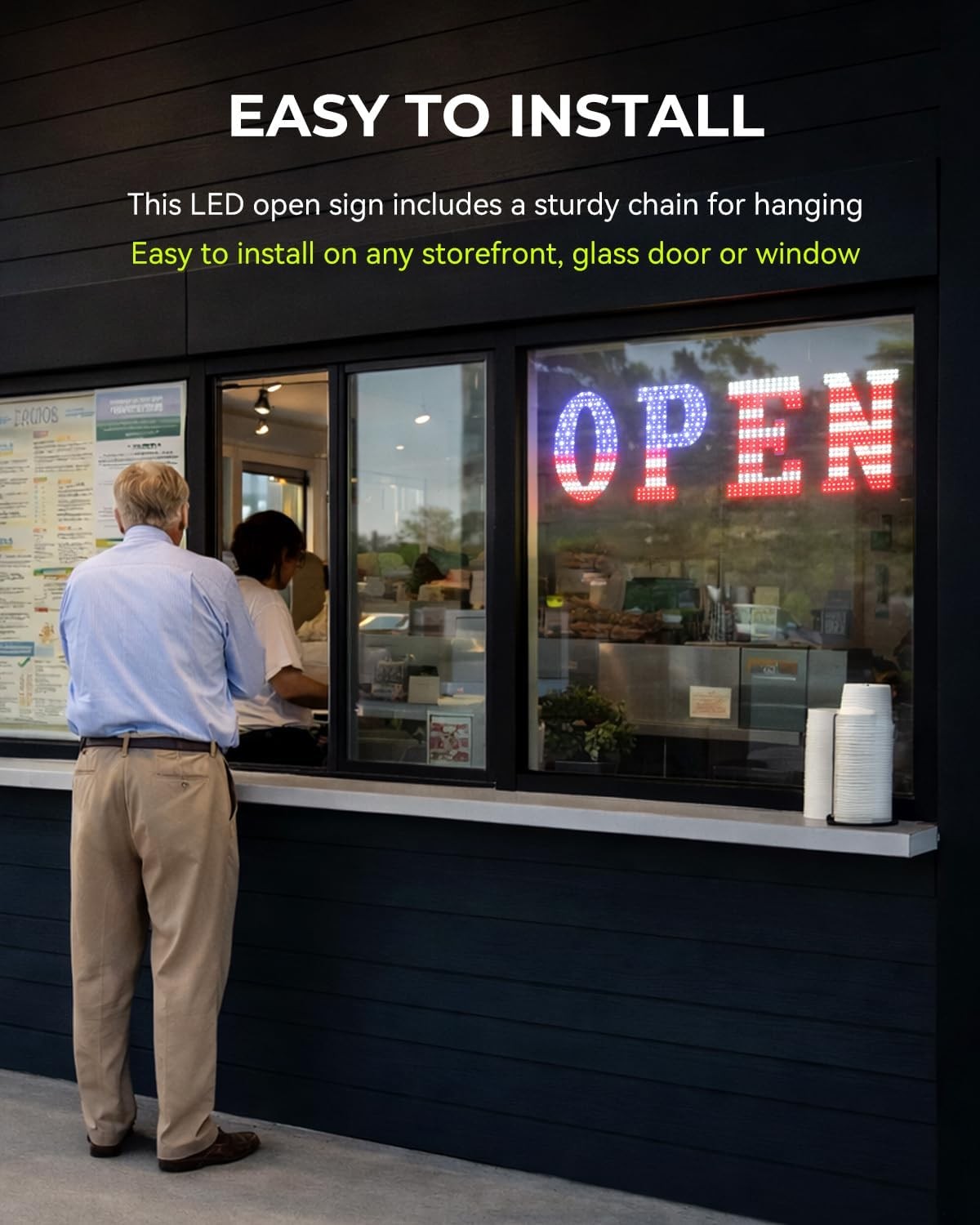 43×14 LED Open Sign Large Window Business Light Storefront Shop Bar US Flag Desi