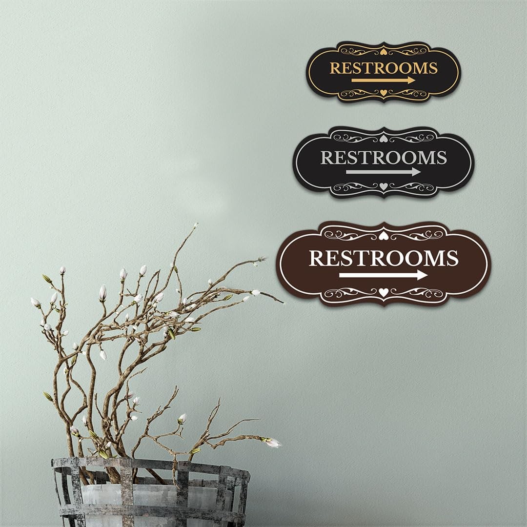 1 PC Designer Restrooms Right Arrow Sign Brushed Gold Large Wall Door Mount
