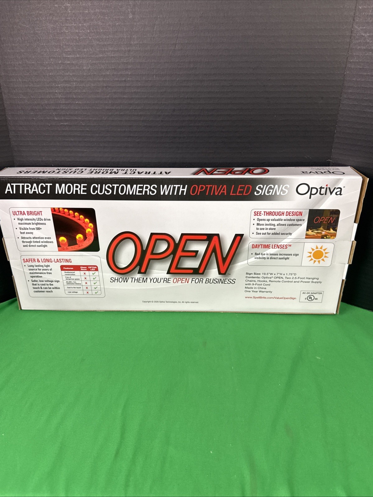 Optiva Ultra Bright LED Open Sign with Remote Control 19.5&Prime;