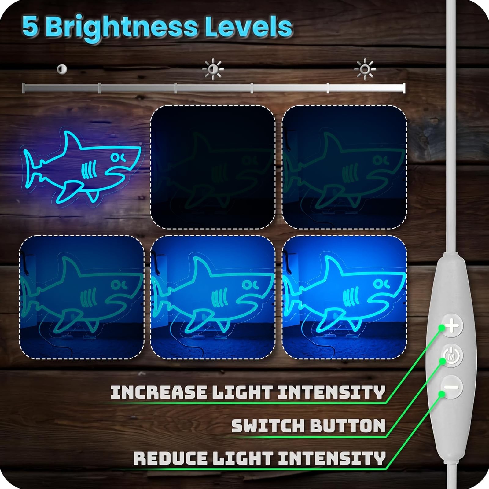 Balanar Shark Neon Signs for Wall Decor,Dimmable USB Powered LED Shark Light …