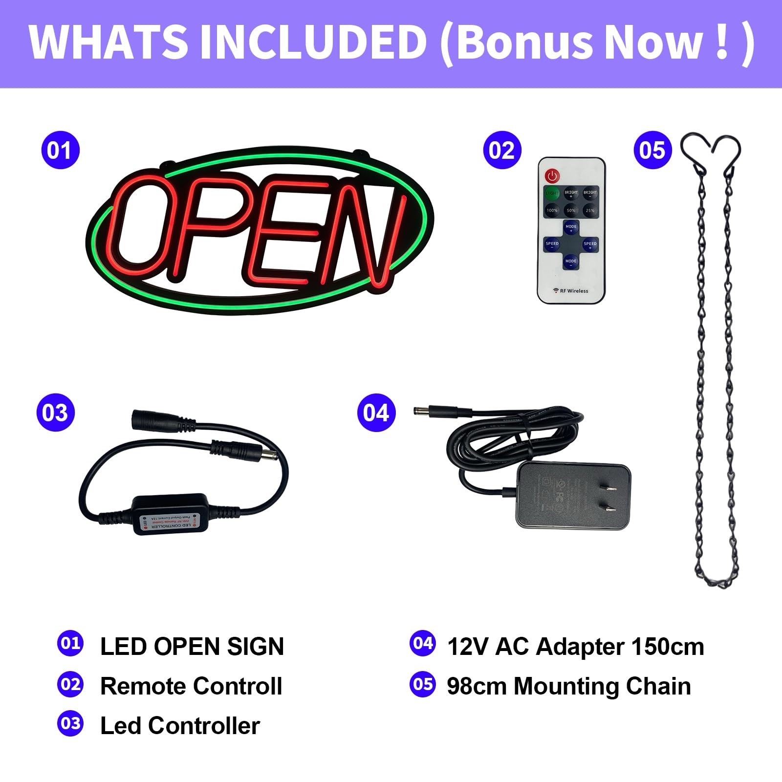 32 » X 15 » ASBAVA Super Bright LED Open Sign For Business Remote Controlled Blu