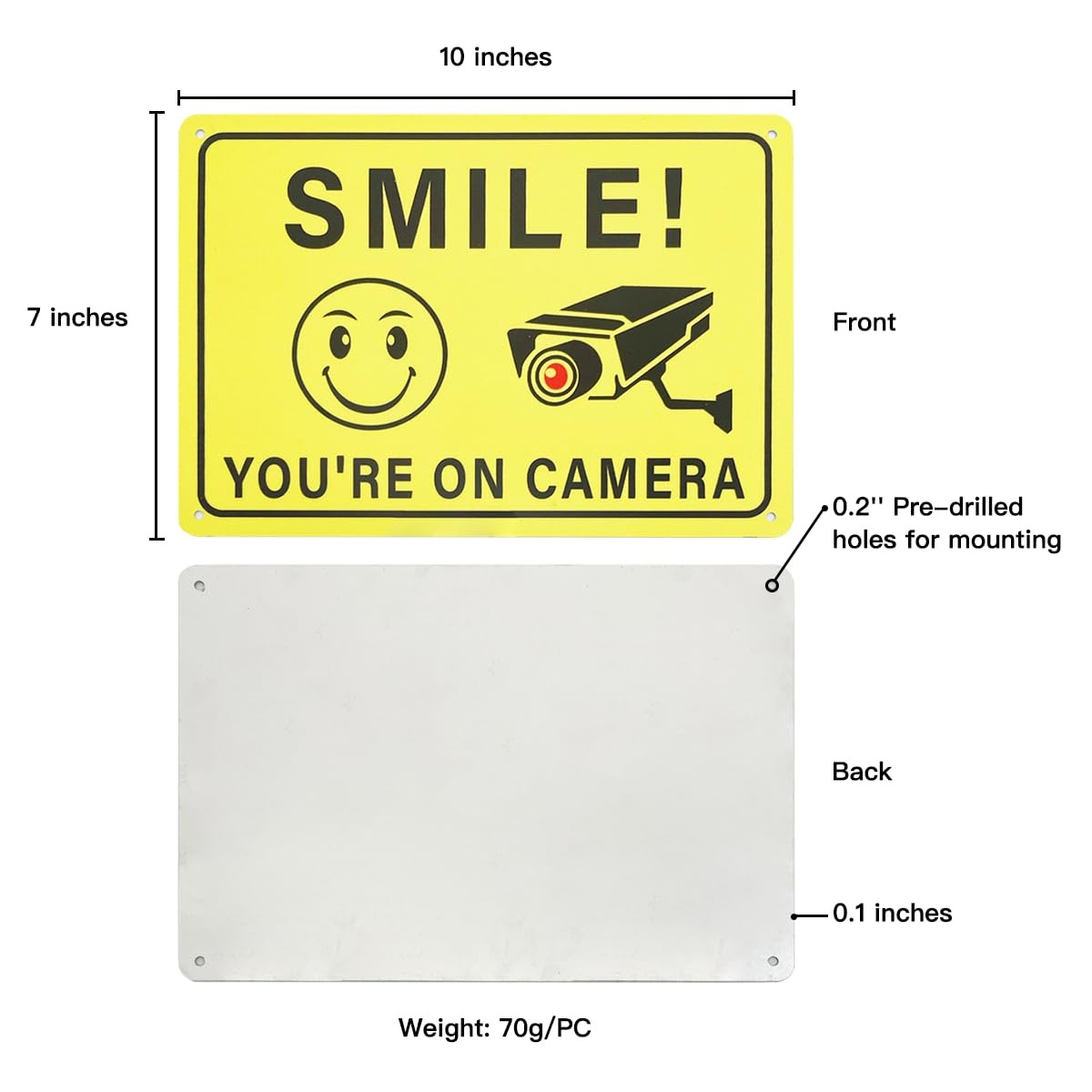 Smile You are on Camera Sign, 2-Pack 10 * 7 Inches Aluminum Video Surveillance