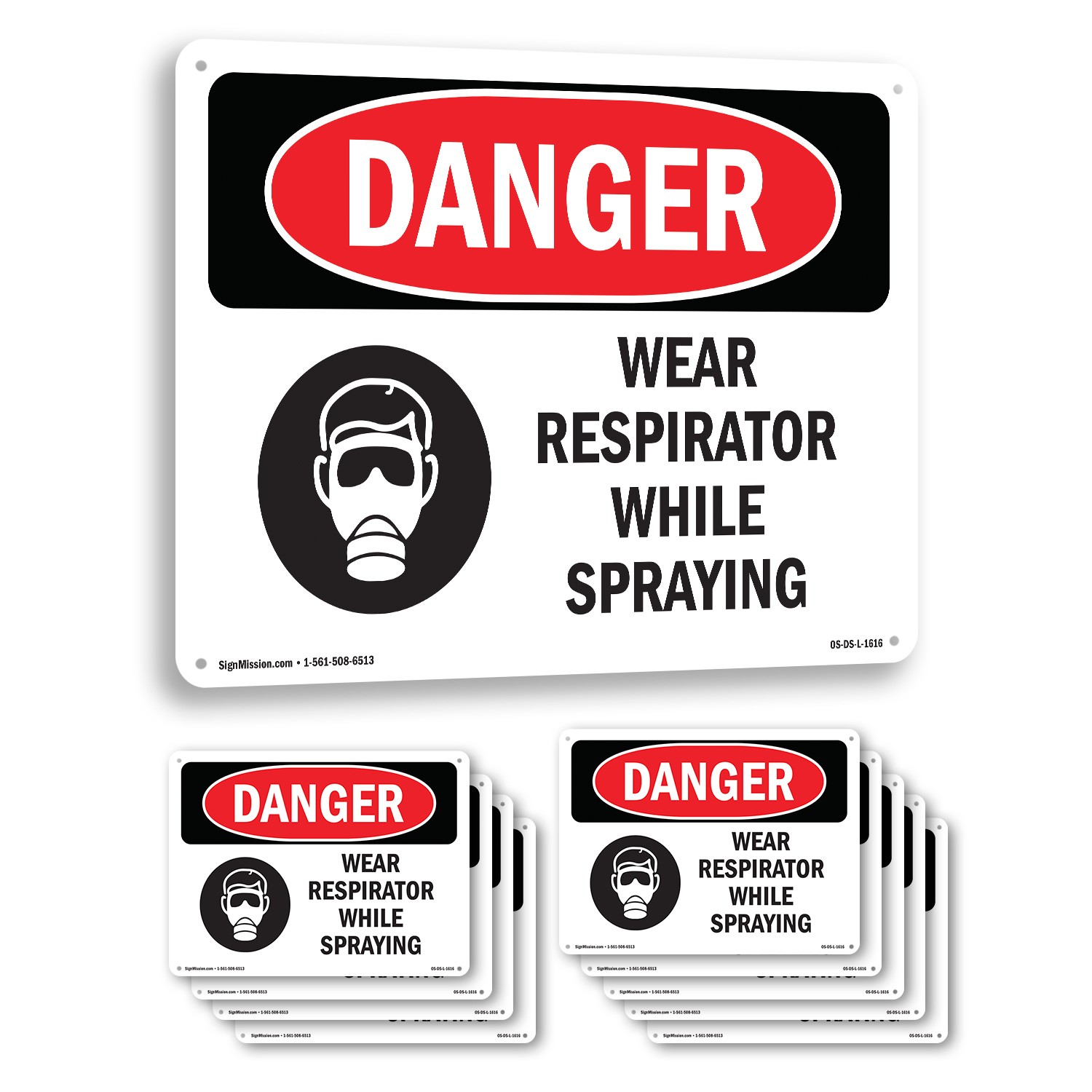 Wear Respirator While Spraying OSHA Danger Sign Metal,, Decal 5 or 10 Pack