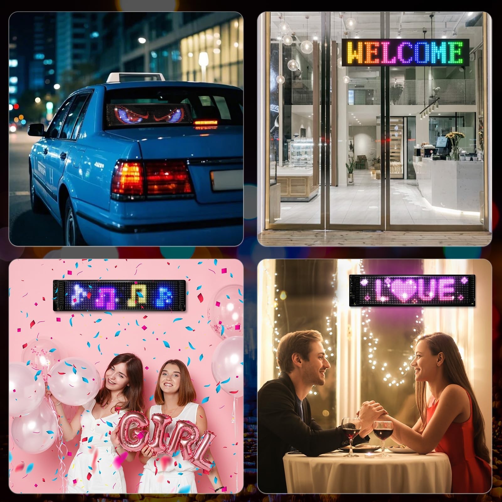 Customizable Scrolling LED Sign 14.7&Prime;x3.6&Prime; – USB & App Control, DIY Text & Anima