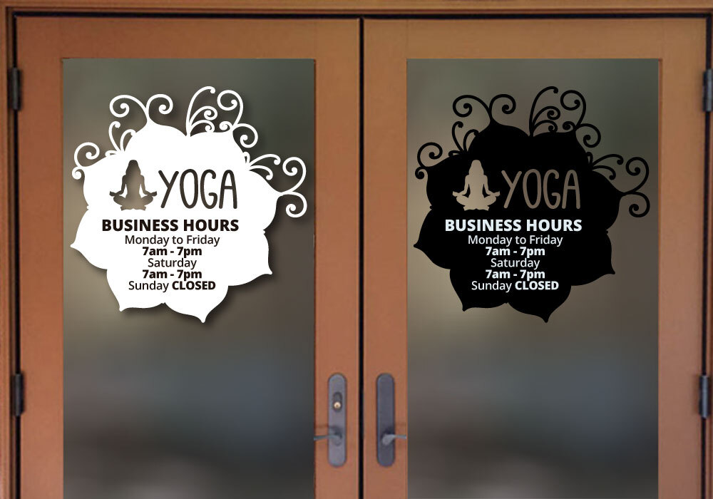 YOGA FLOWER BEAUTIFUL ORIGINAL BUSINESS HOURS COLORS and Sizes PERSONALIZED Sign