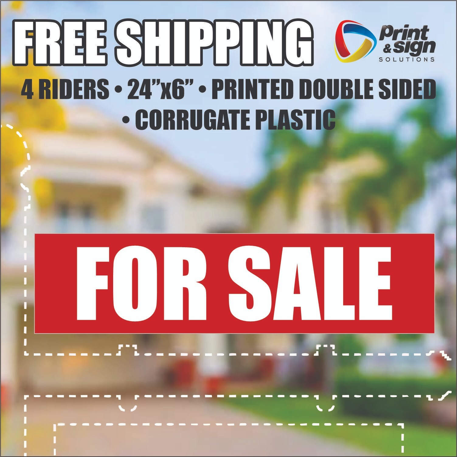 4PC FOR SALE RIDER REAL ESTATE RIDER 6&Prime;x24&Prime; SIGN 2 Sided HOMES PLASTIC REALTOR