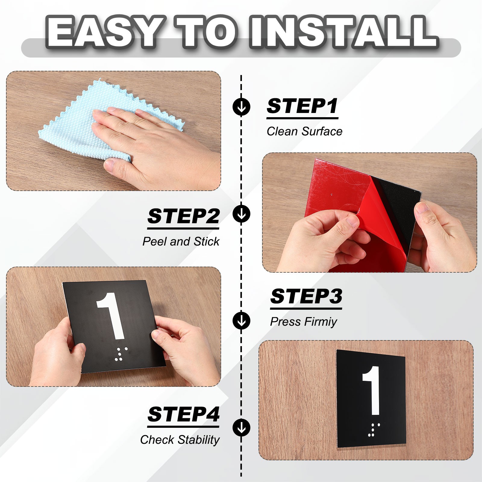 Exam Room Number Sign, 8&Prime; x 8&Prime; Number 4 Sign with Braille, White on Black