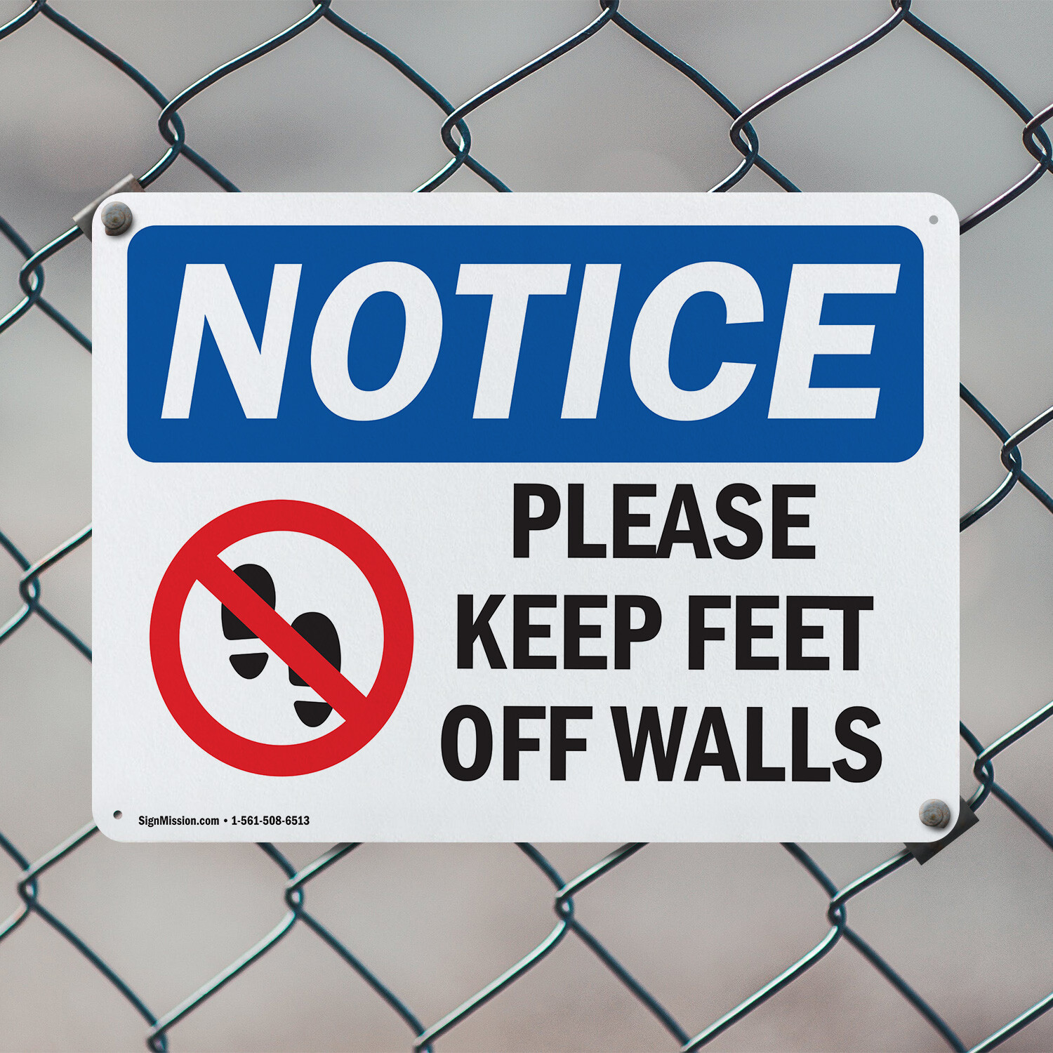 (2 Pack) Please Keep Feet Off Walls OSHA Notice Sign Decal Metal Plastic