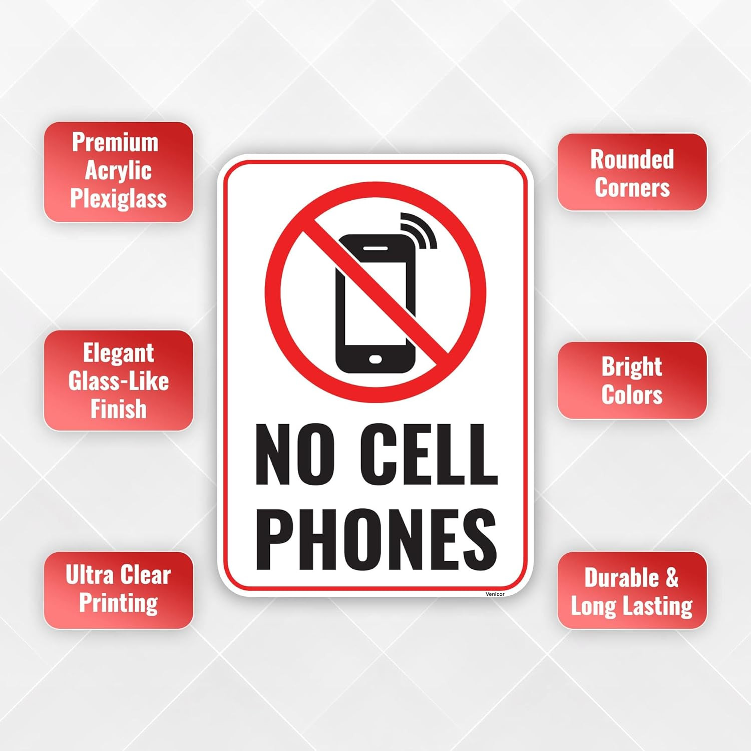 Acrylic « No Cell Phone Use » Sign – 7×5 Inches for Classrooms and Events