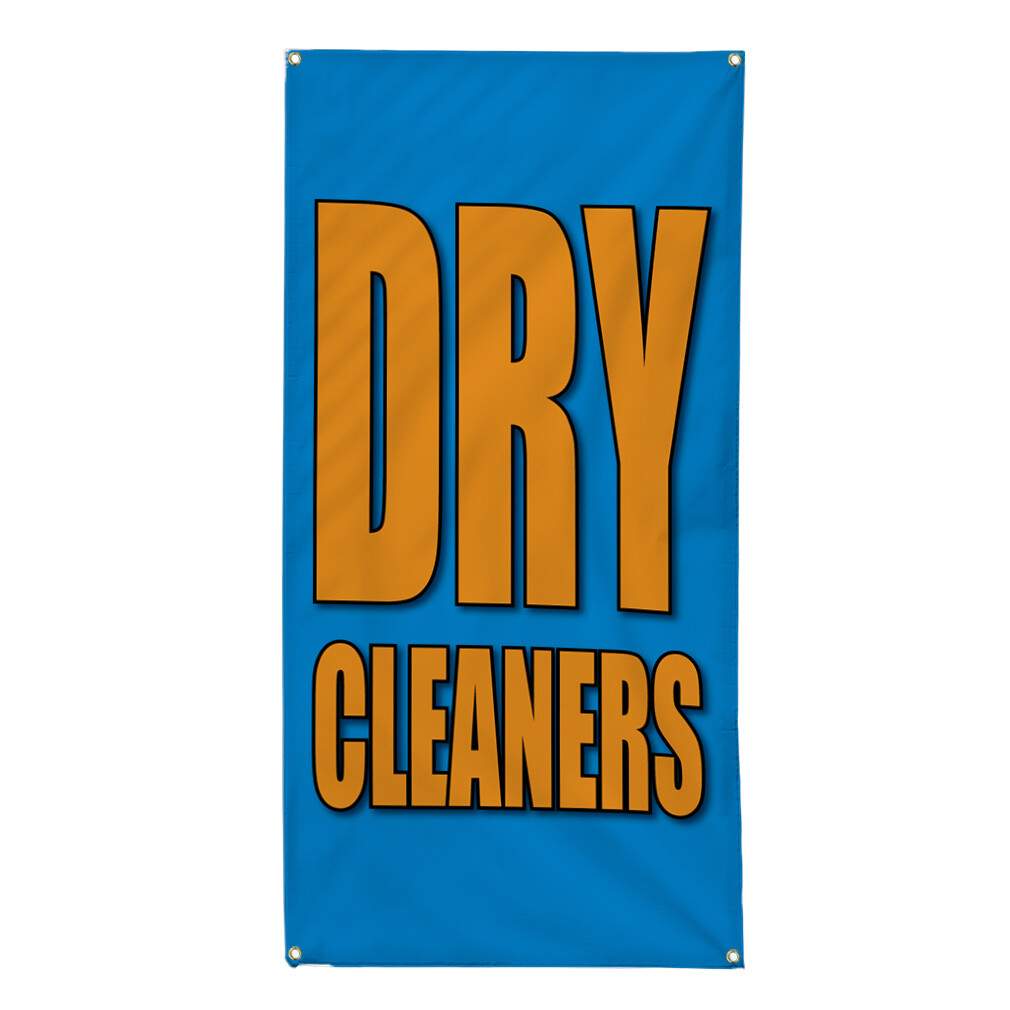 Vertical Vinyl Banner Multiple Sizes Dry Cleaners Blue Business Advertisement