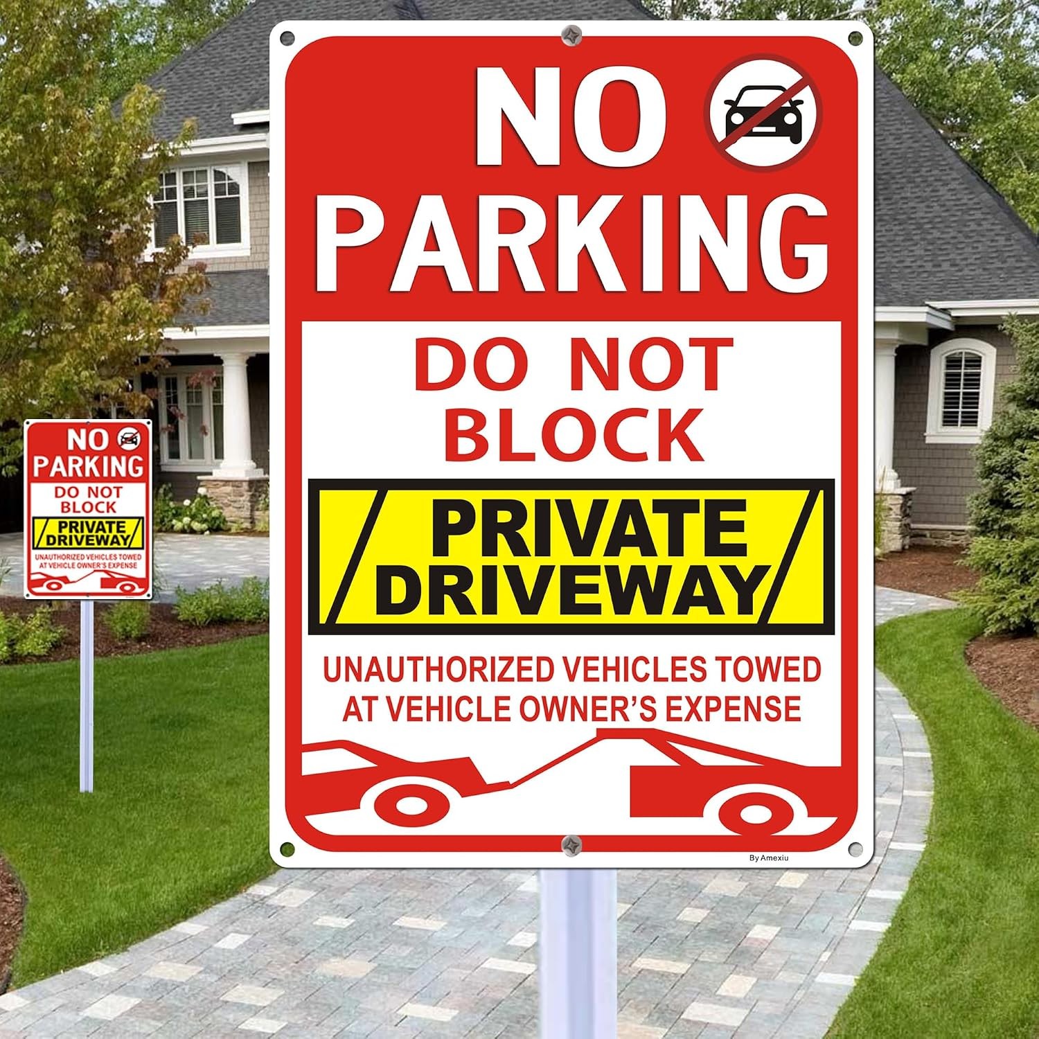 Red No Parking Signs 14&Prime;x10&Prime; 2 Pack Private Driveway Unauthorized Vehicle Sign