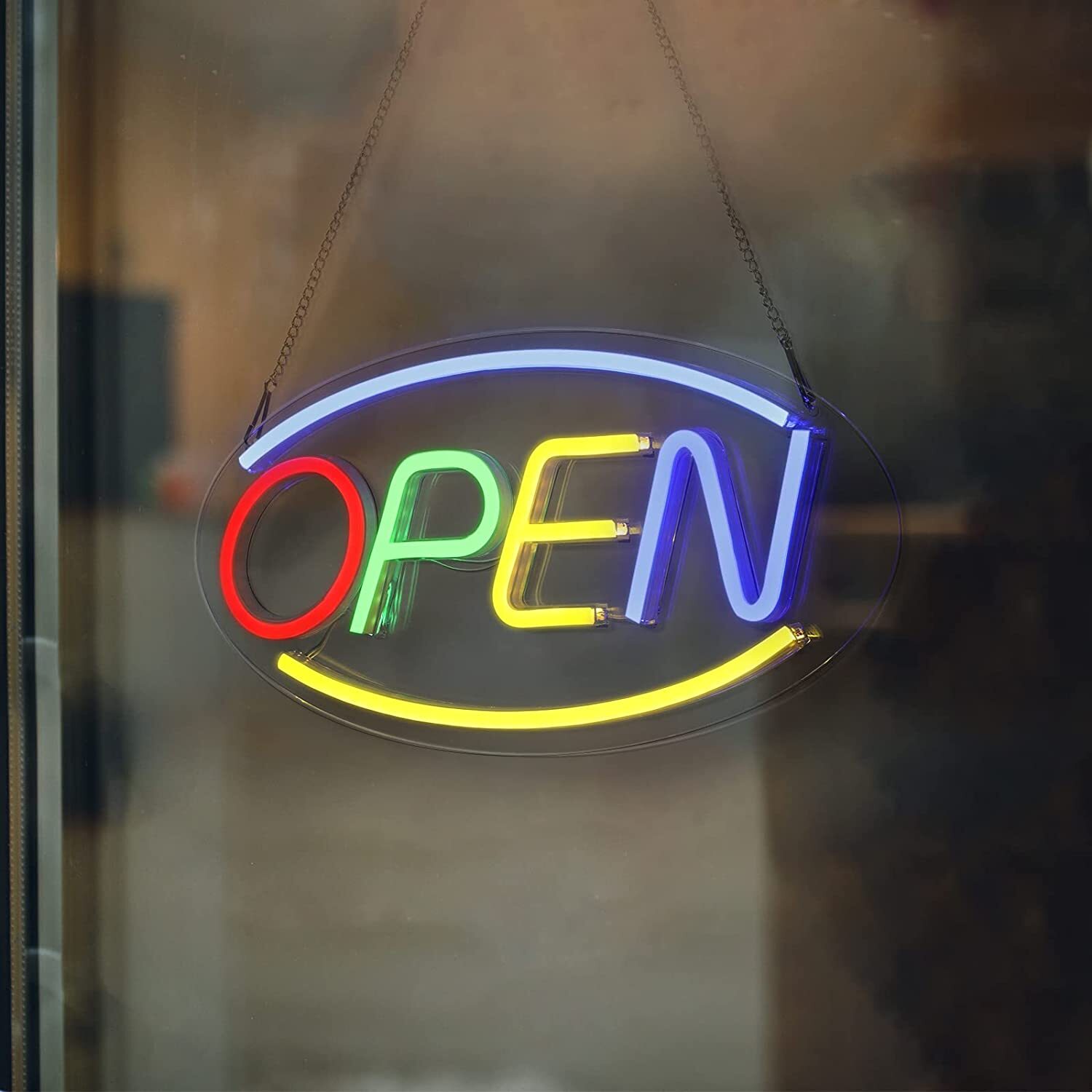 16.5&Prime; x 8&Prime; Ultra Bright LED Neon Light OVAL OPEN Business Sign for Office, Bar