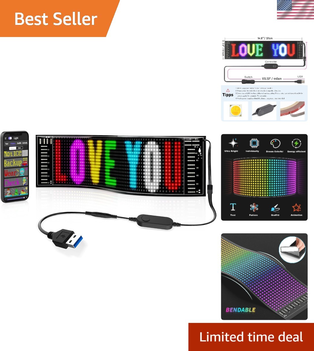 Attention-Grabbing 15 »x4 » LED Banner with App Control – Ideal for Advertising