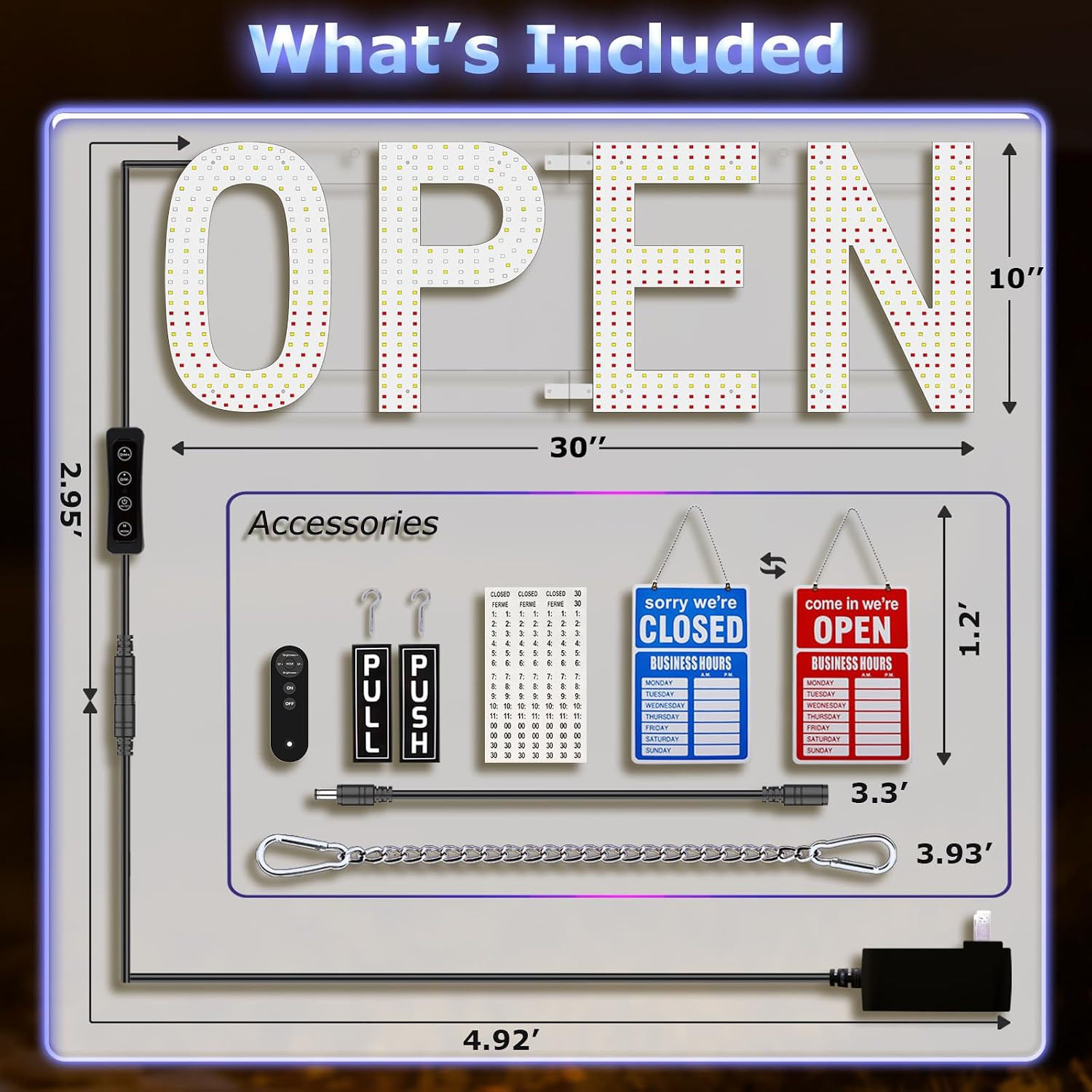 LED Open Signs for Business, 30&Prime;X10&Prime; Large Bright Open Sign with Remote and 12