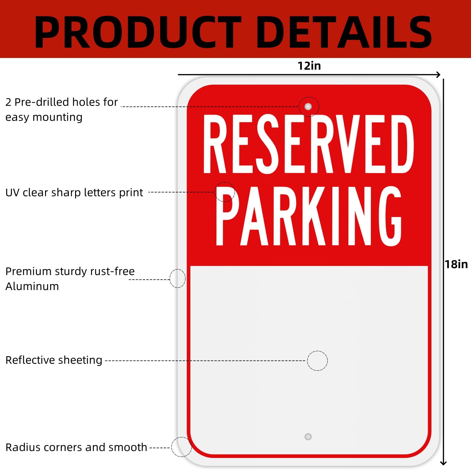 2-Pack 18×12 Inches Blank Reserved Parking Sign Rust Free Reflective Aluminum