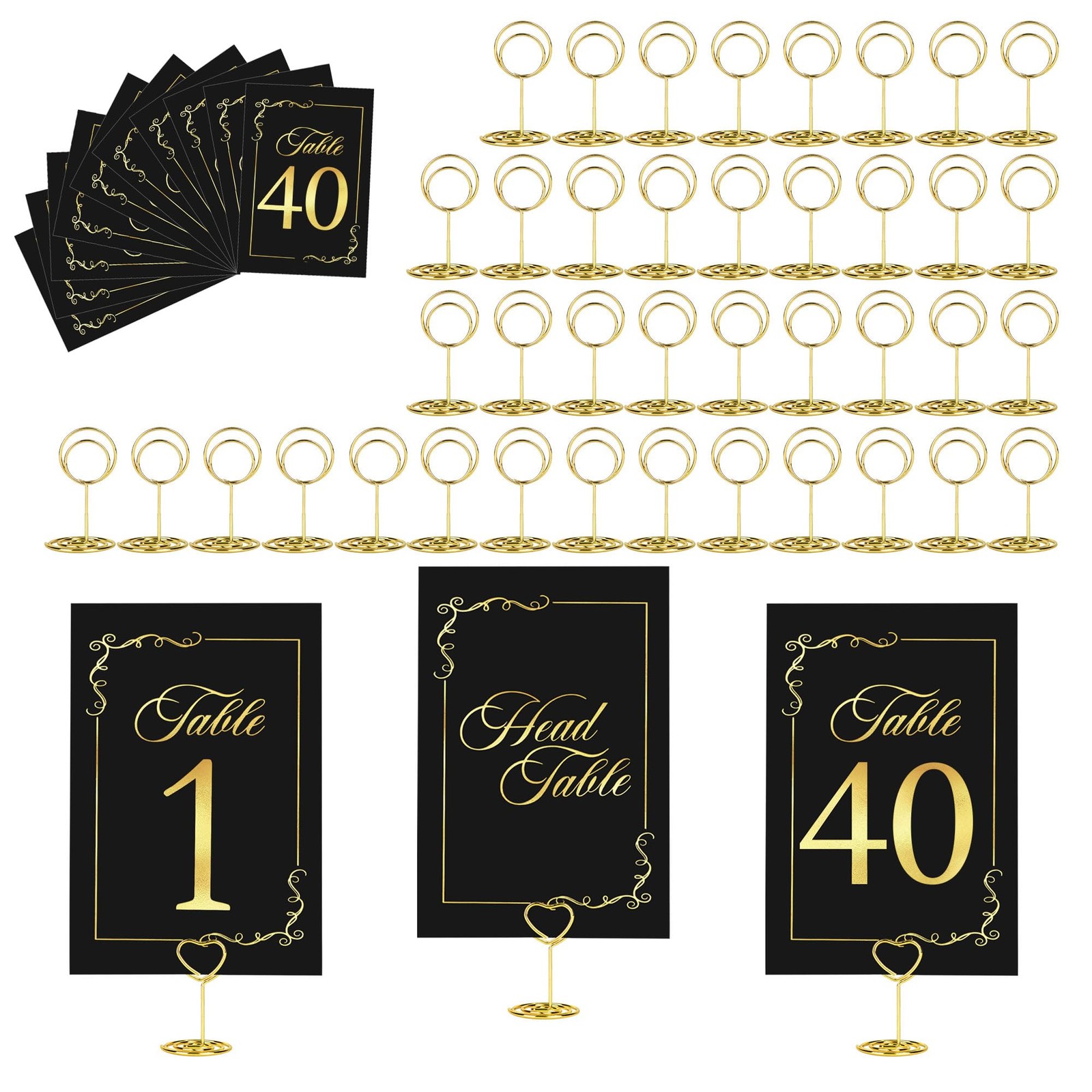 41 Sets 4×6 Inch Black Gold Wedding Table Numbers Cards 140 With Holders