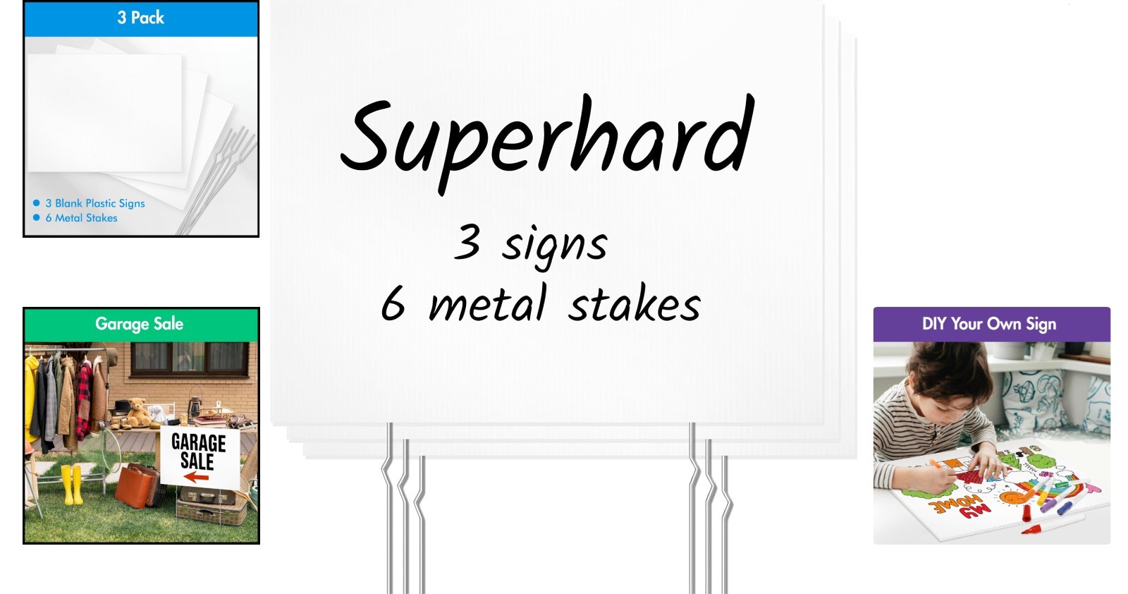 Versatile 3-Pack Blank Yard Signs with Easy Setup and Metal Stakes – Outdoor Use